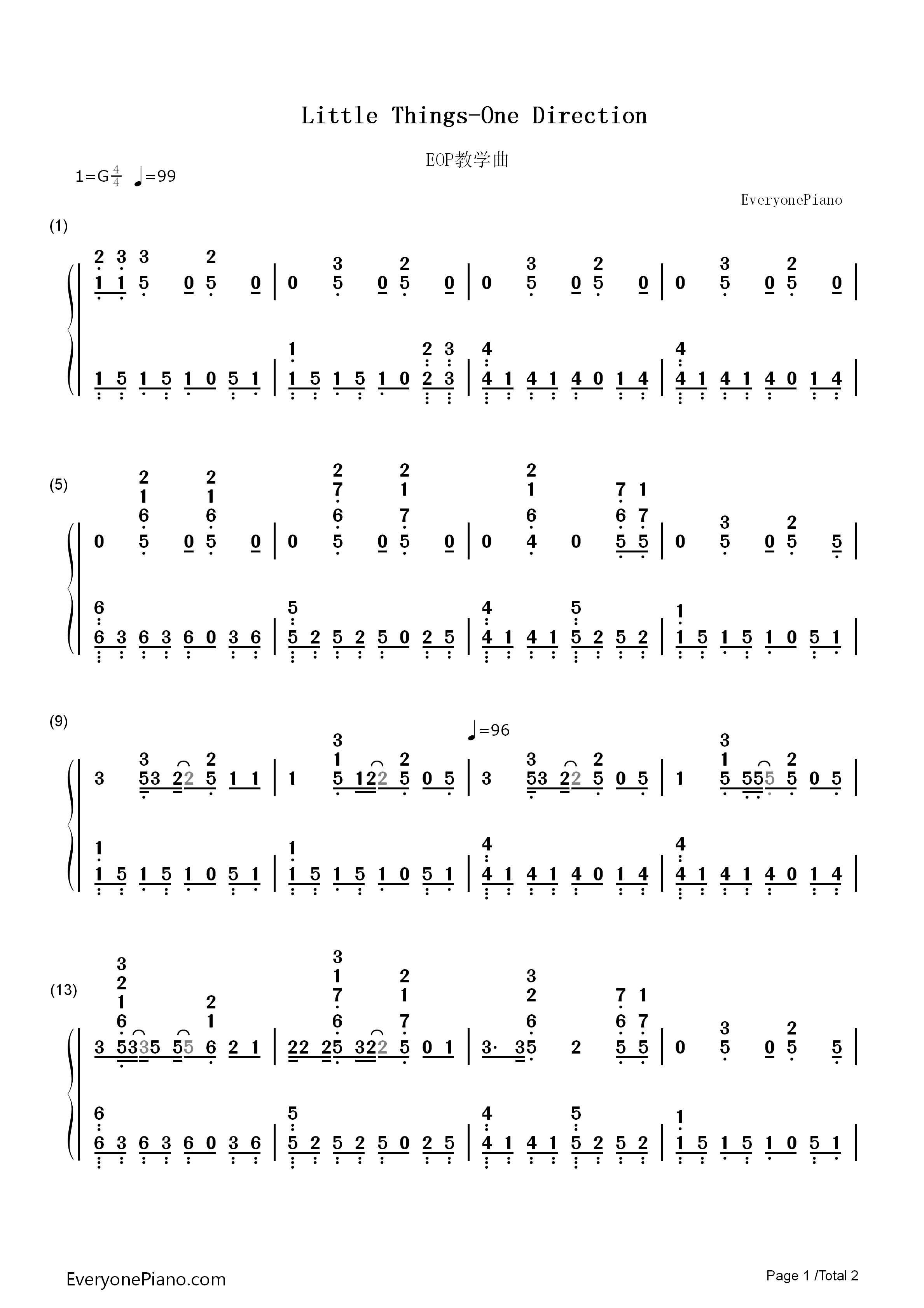 Little_Things钢琴简谱_One_Direction演唱
