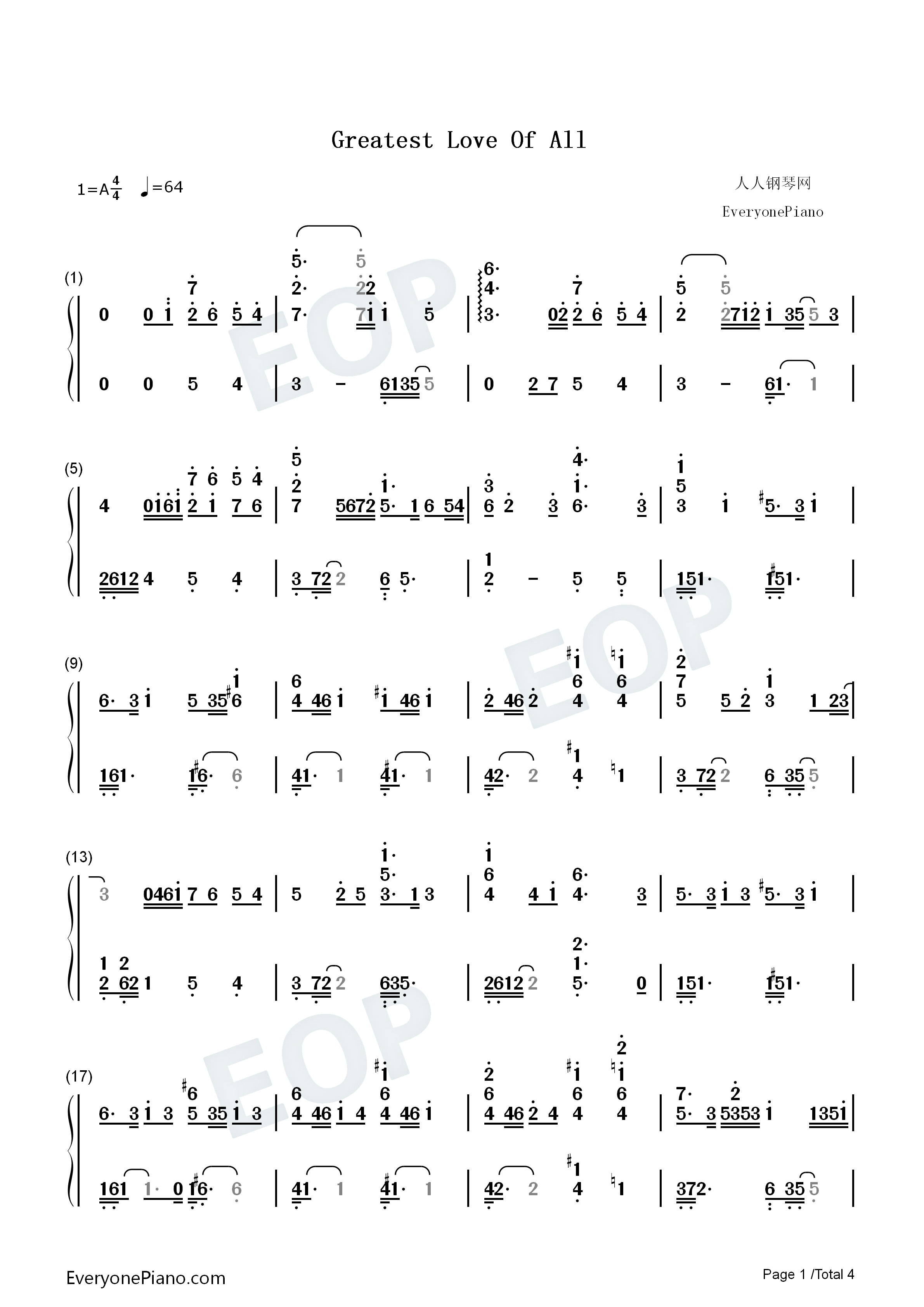 Greatest_Love_of_All钢琴简谱_Whitney_Houston演唱