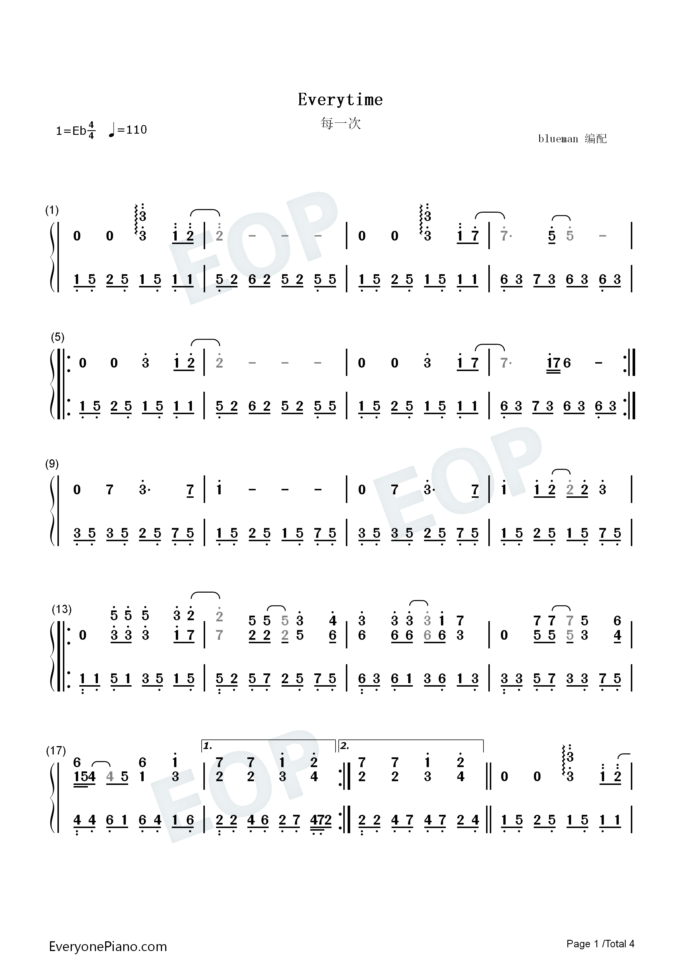 Everytime钢琴简谱_布兰妮·斯皮尔斯(Britney_Spears)演唱