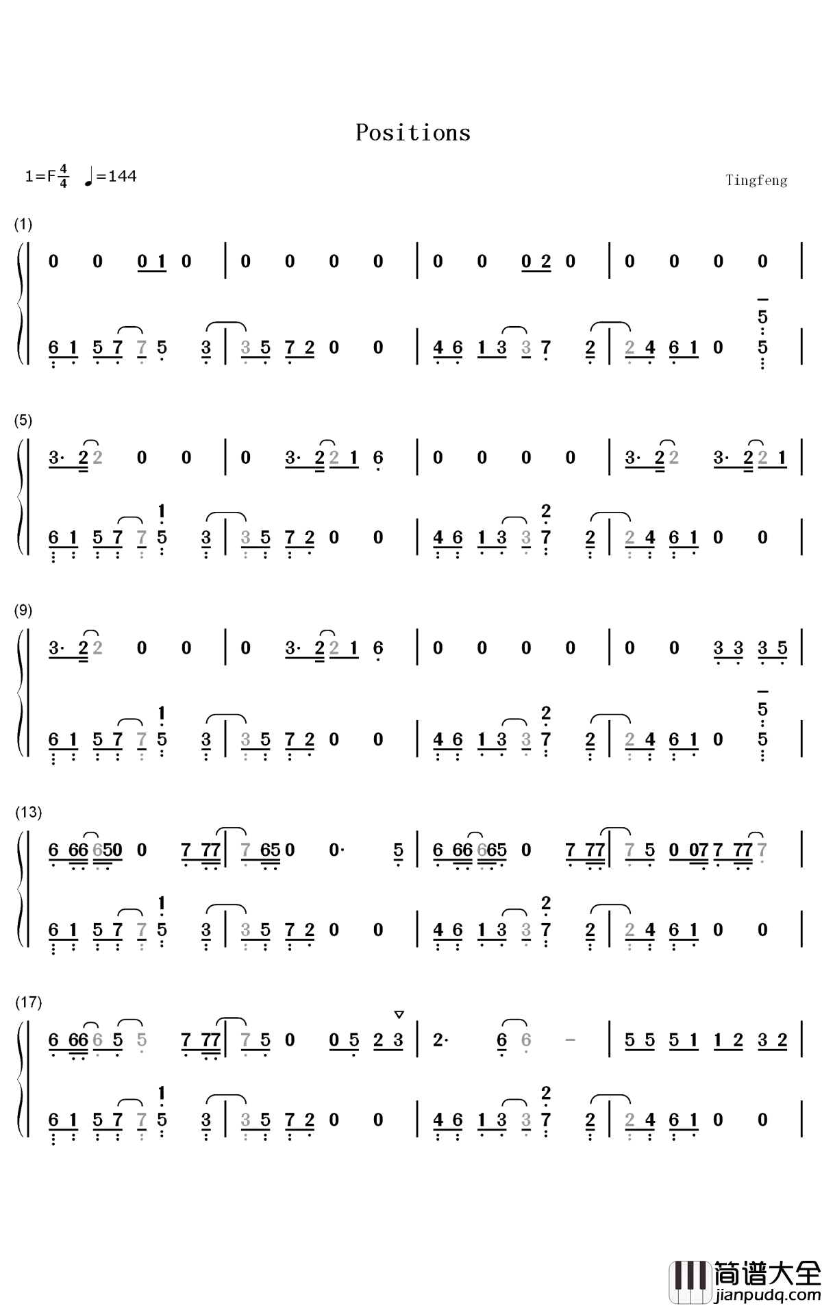 Positions钢琴简谱_数字双手_Ariana_Grande
