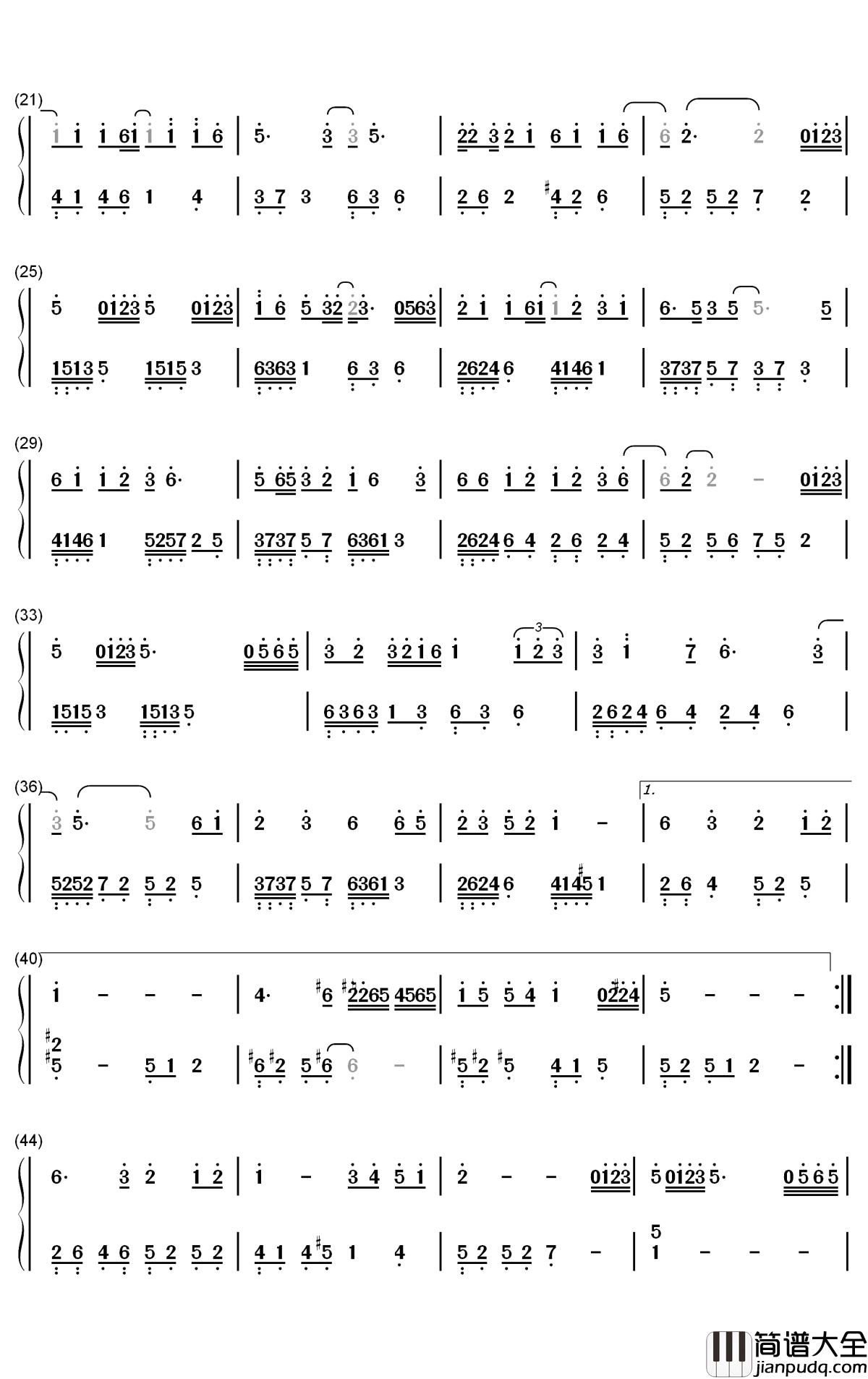 数红钢琴简谱_数字双手_银临