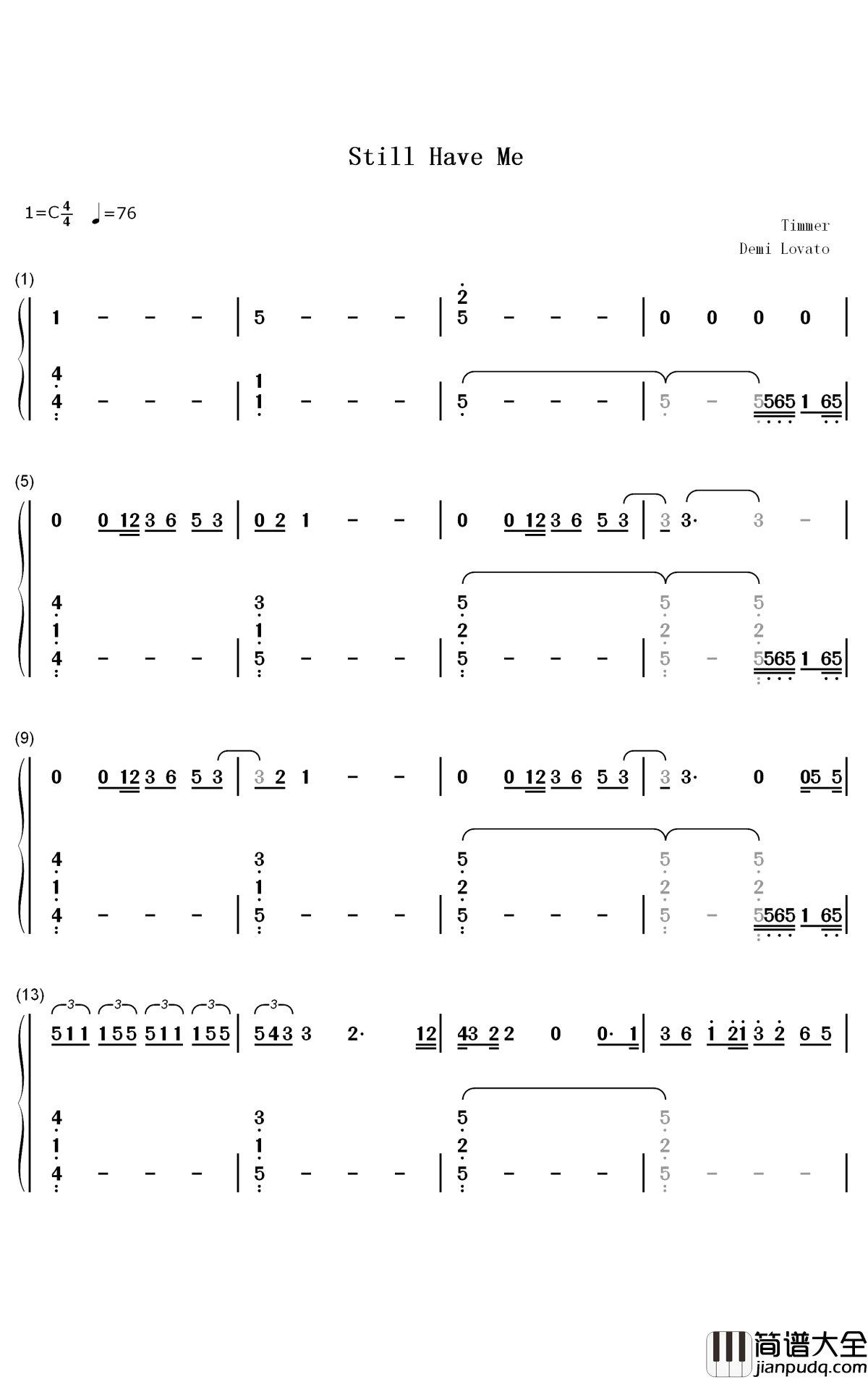 Still_Have_Me钢琴简谱_数字双手_Demi_Lovato