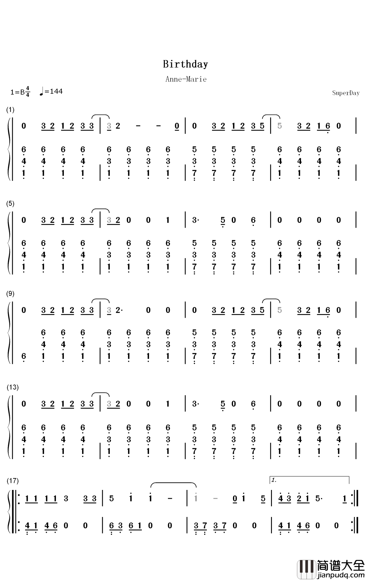 Birthday钢琴简谱_数字双手_Anne_Marie