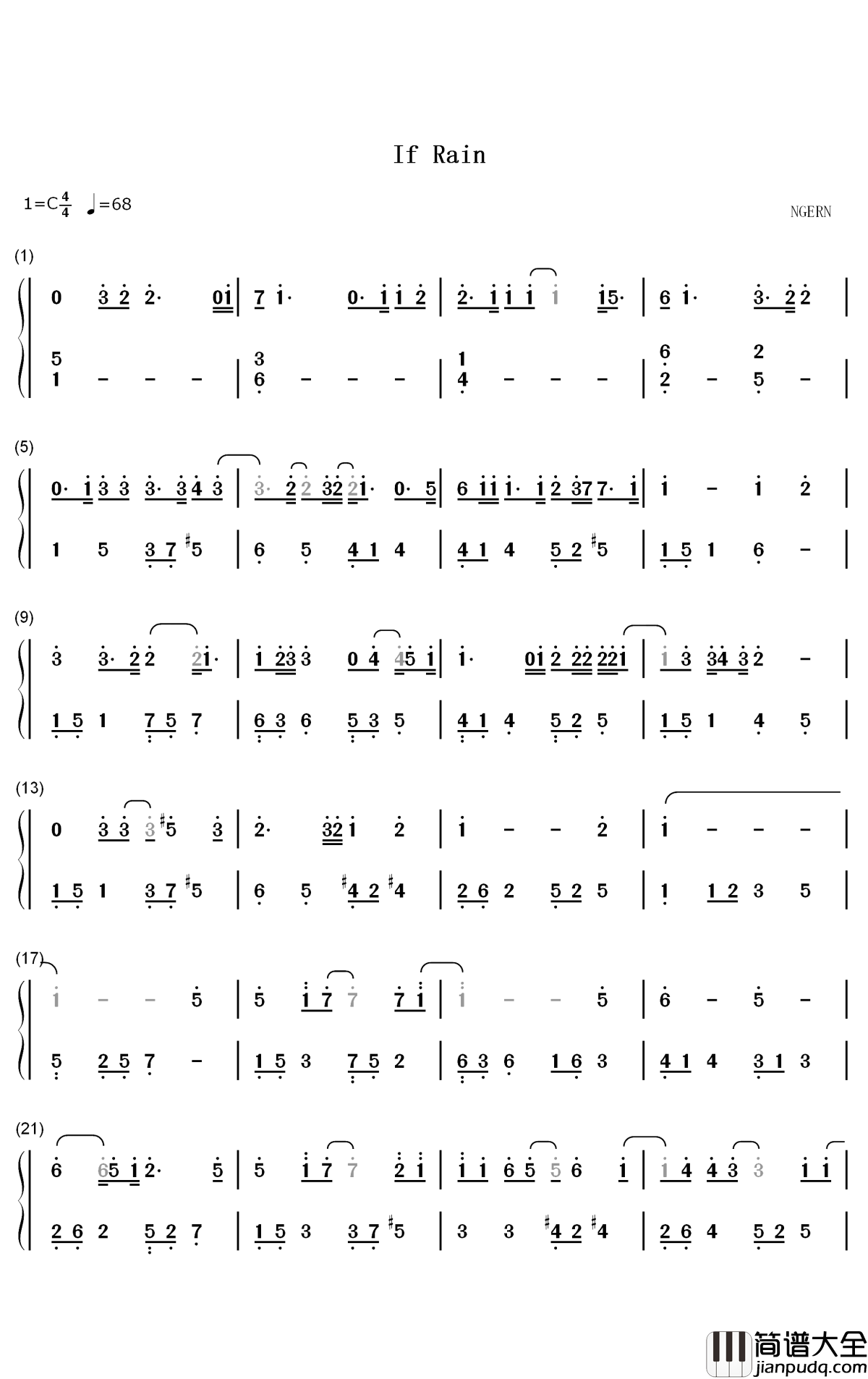 If_Rain钢琴简谱_数字双手_萨吉