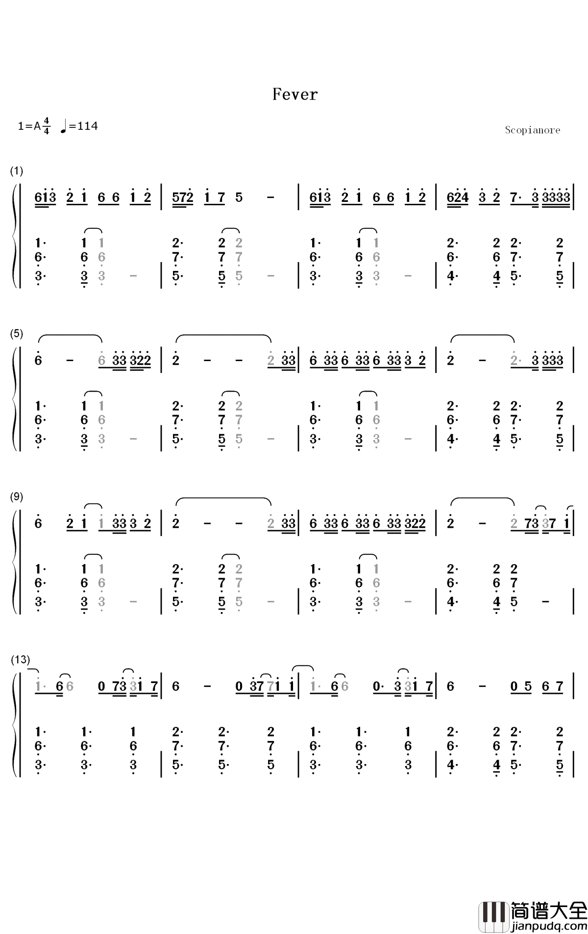 Fever钢琴简谱_数字双手_Dua_Lipa_Angèle