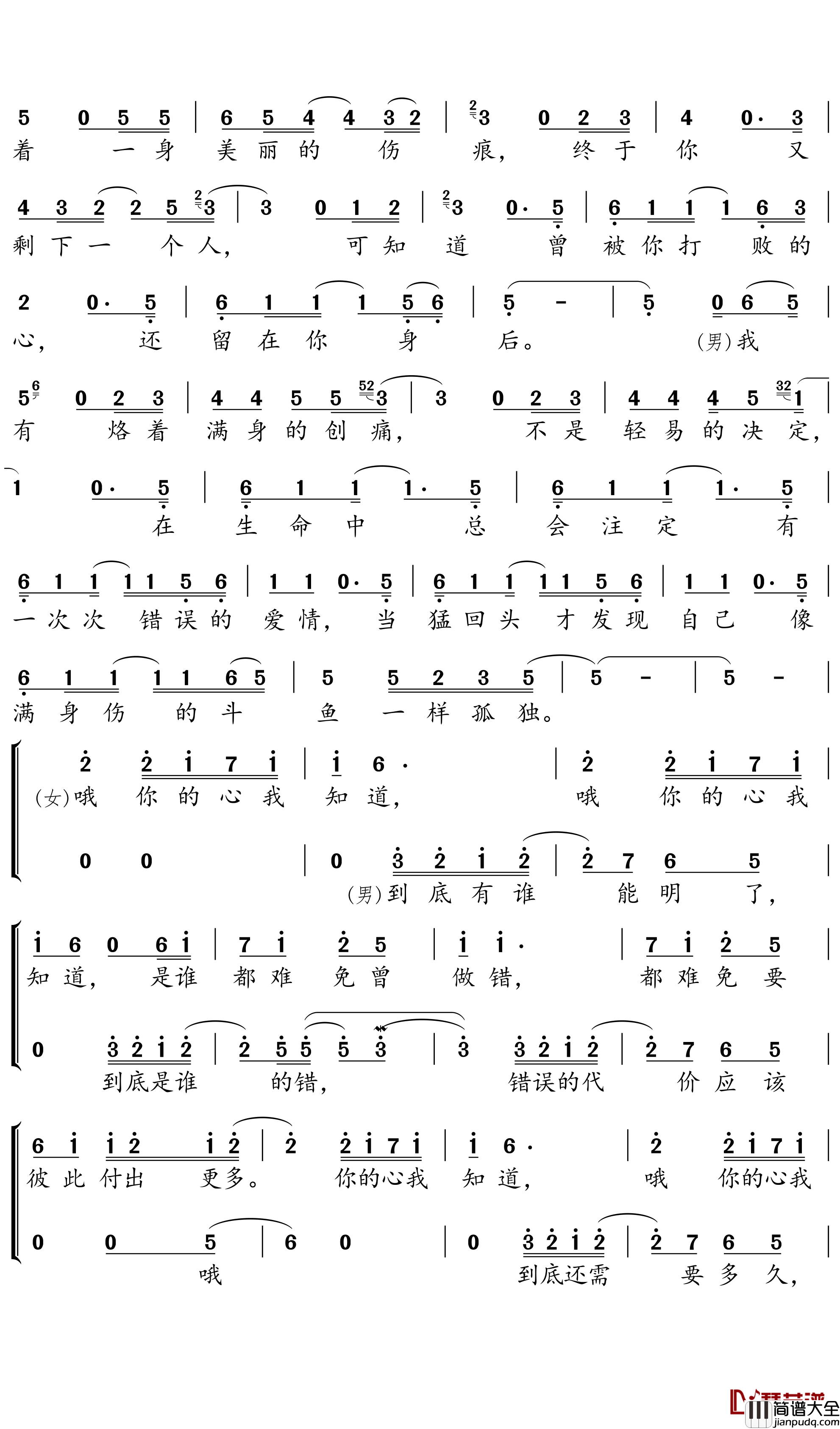 斗鱼简谱－齐秦/蓝立平歌曲－独行侠曲谱