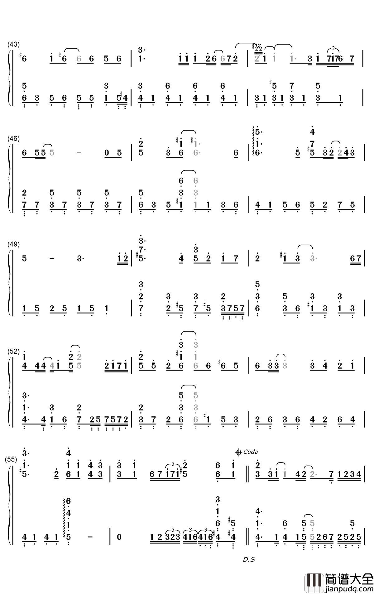 ナツノハナ钢琴简谱_数字双手_JUJU