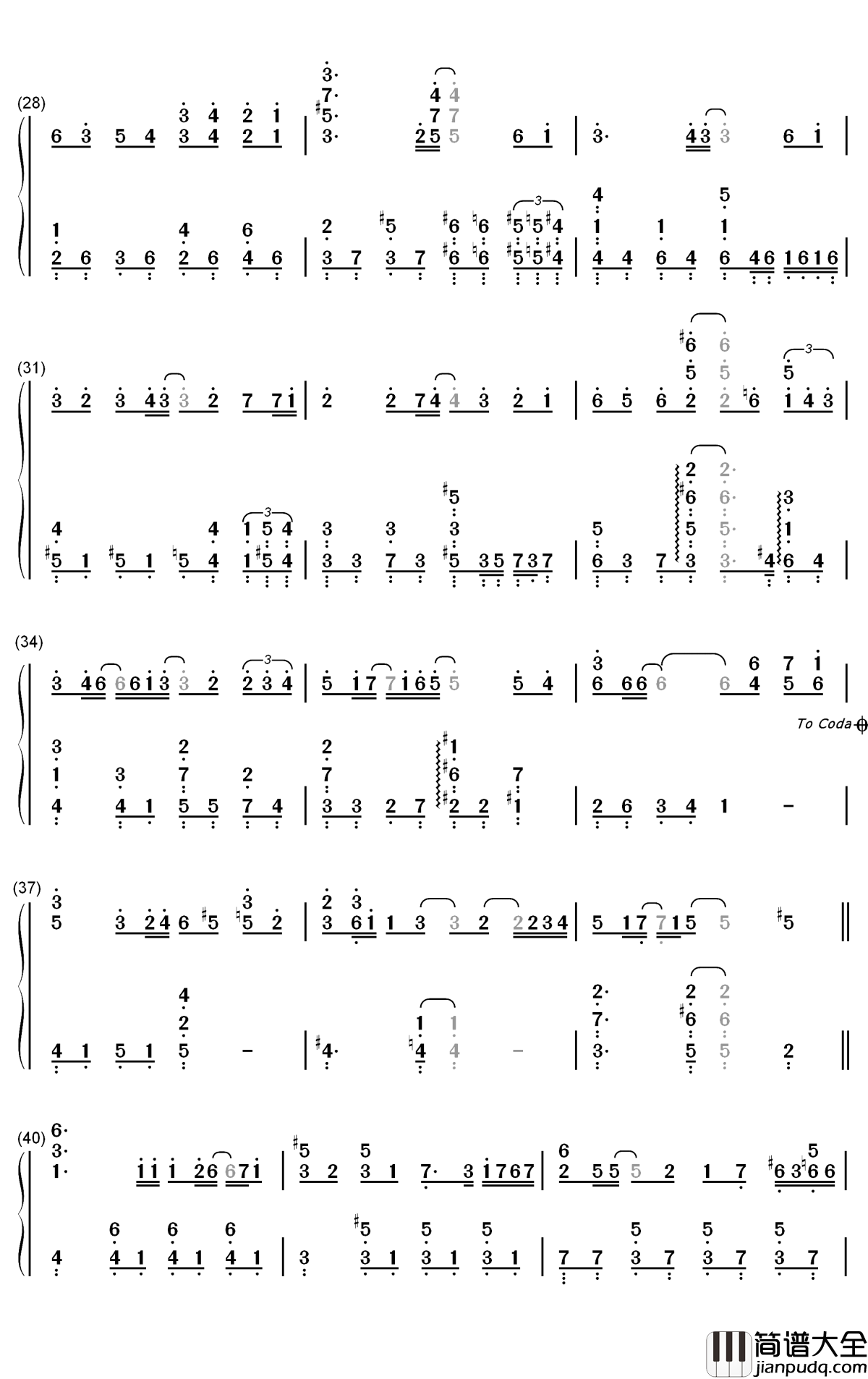 ナツノハナ钢琴简谱_数字双手_JUJU