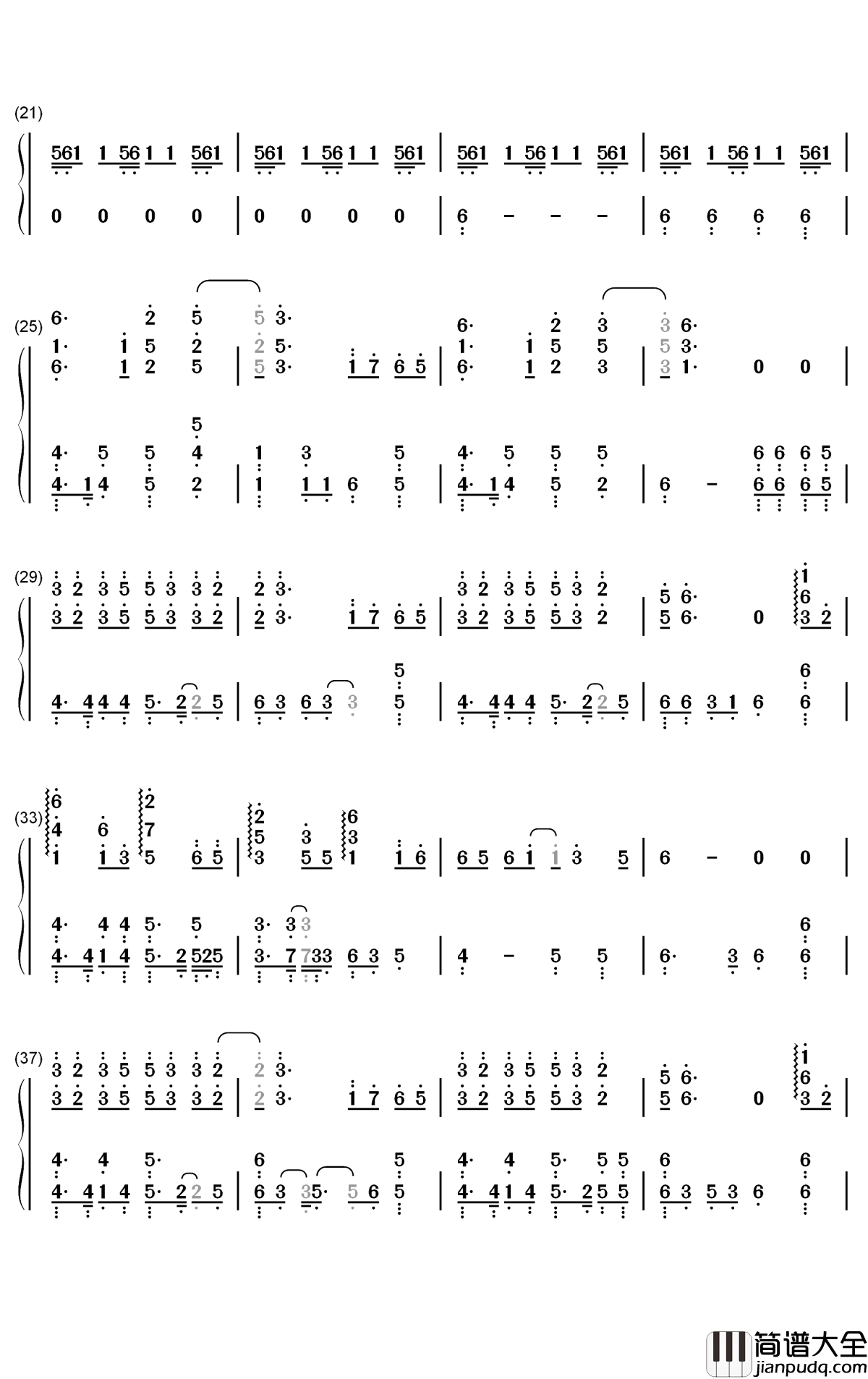 游山恋钢琴简谱_数字双手_海伦