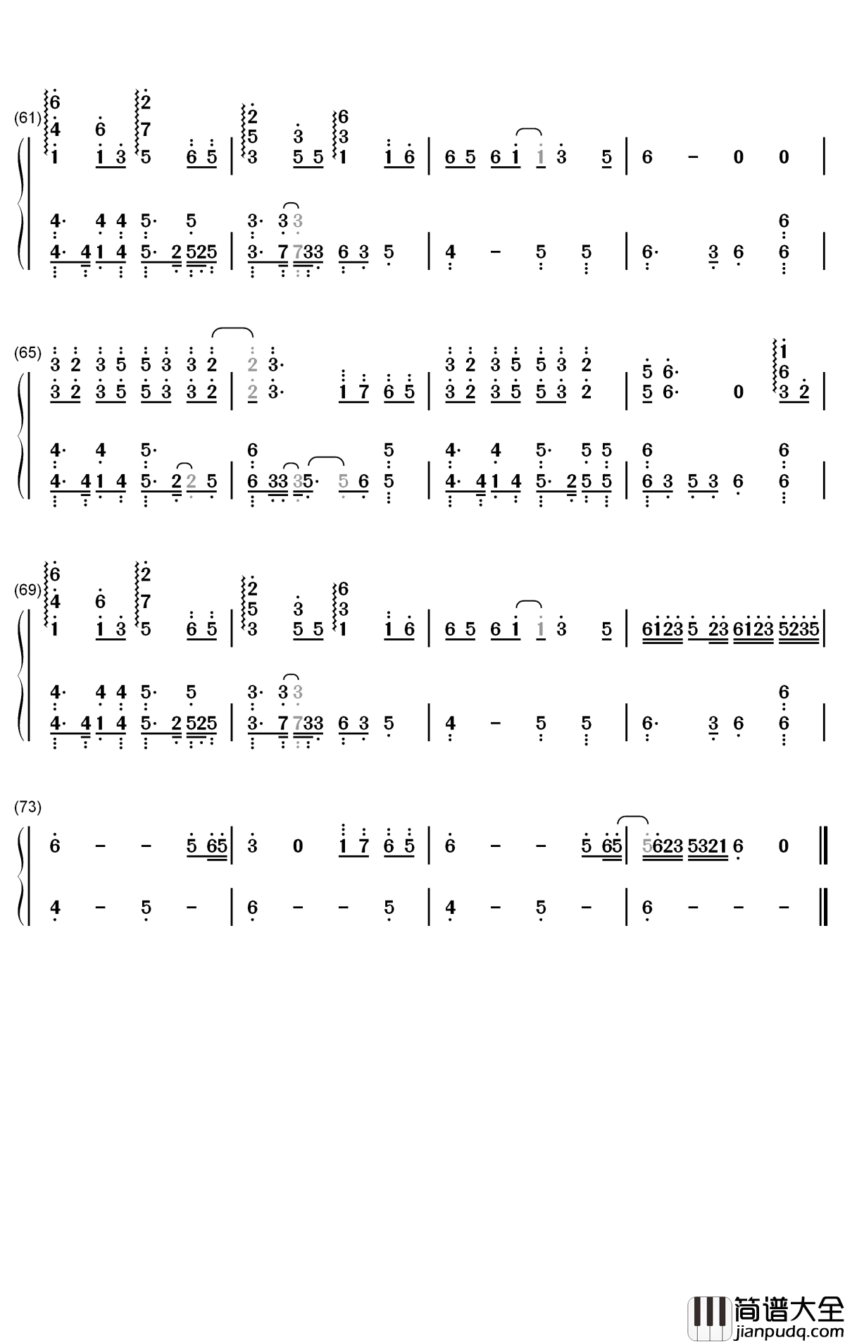 游山恋钢琴简谱_数字双手_海伦