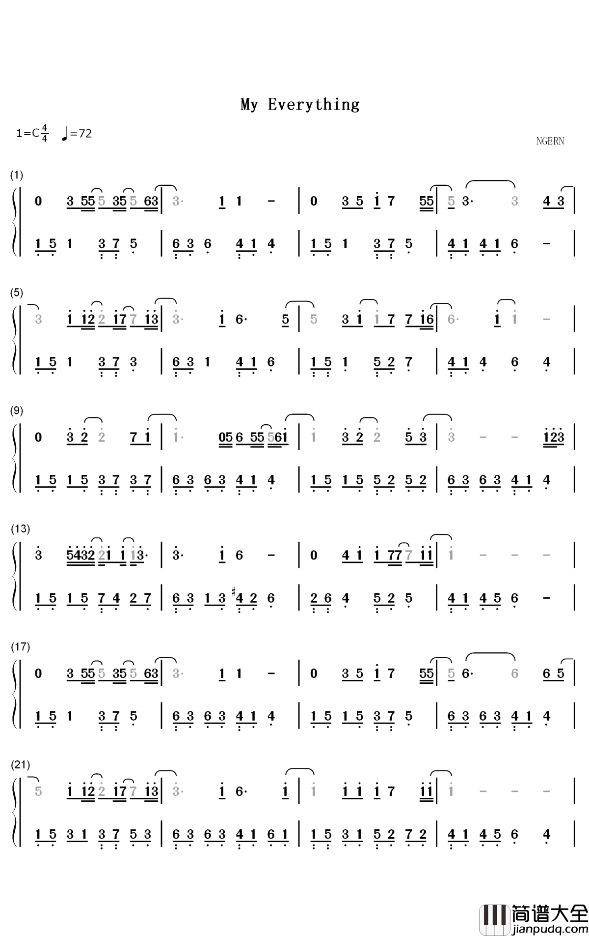 My_Everything钢琴简谱_数字双手_金骏植