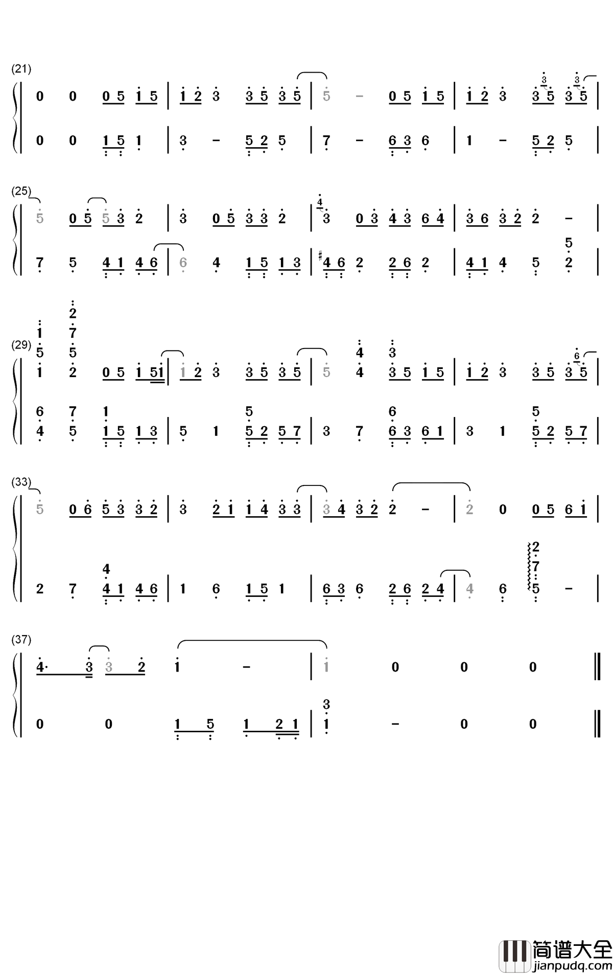 六七月钢琴简谱_数字双手_赵贝尔