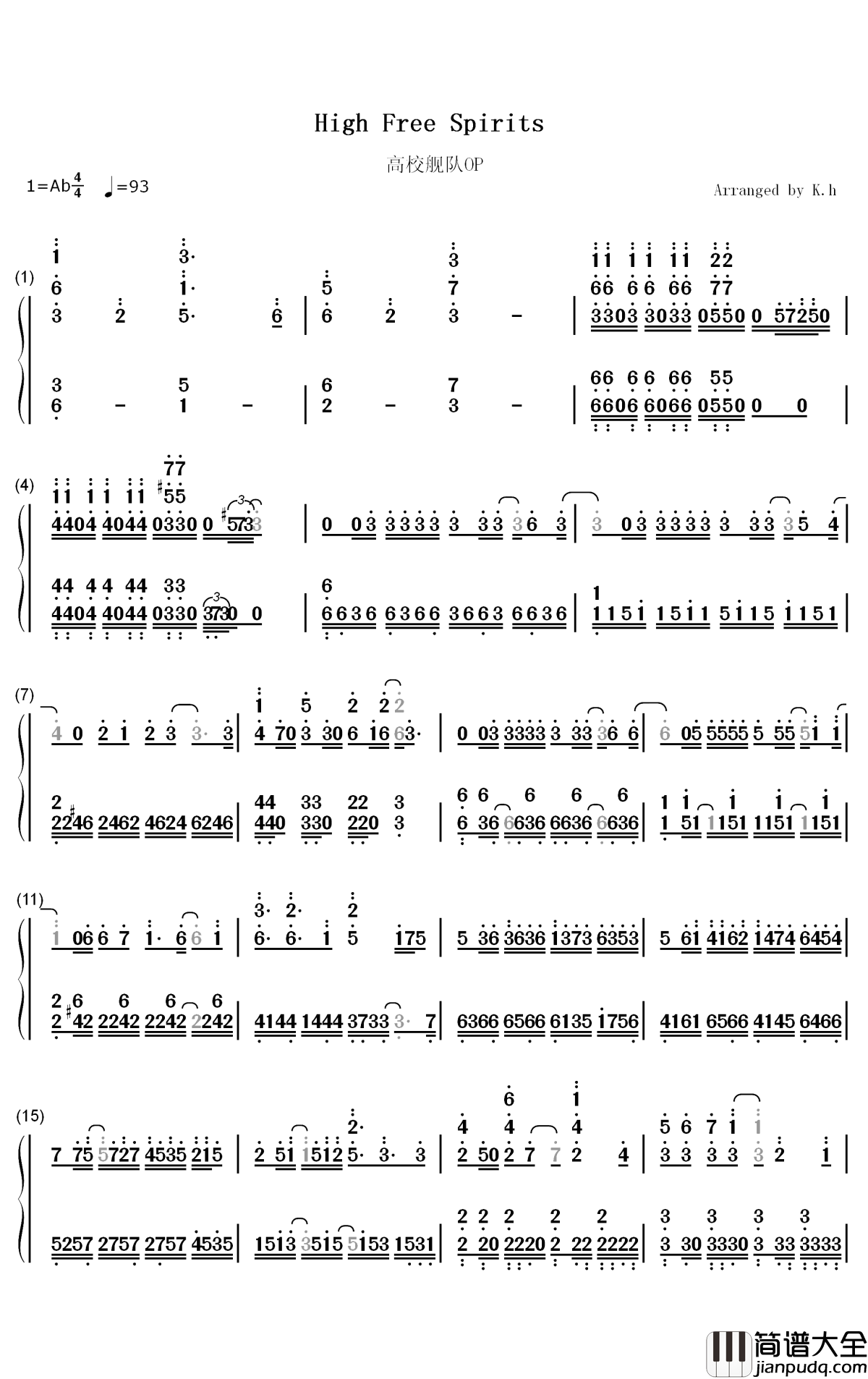 High_Free_Spirits钢琴简谱_数字双手_TrySail