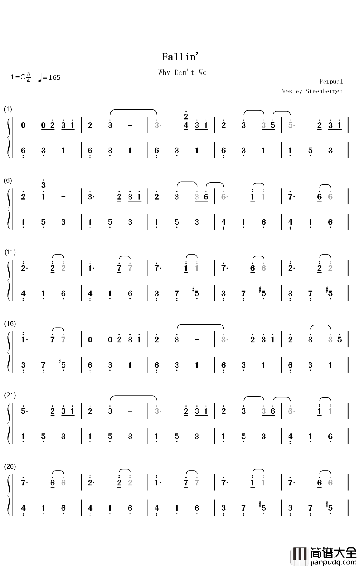 Fallin钢琴简谱_数字双手_Why_Don't_We