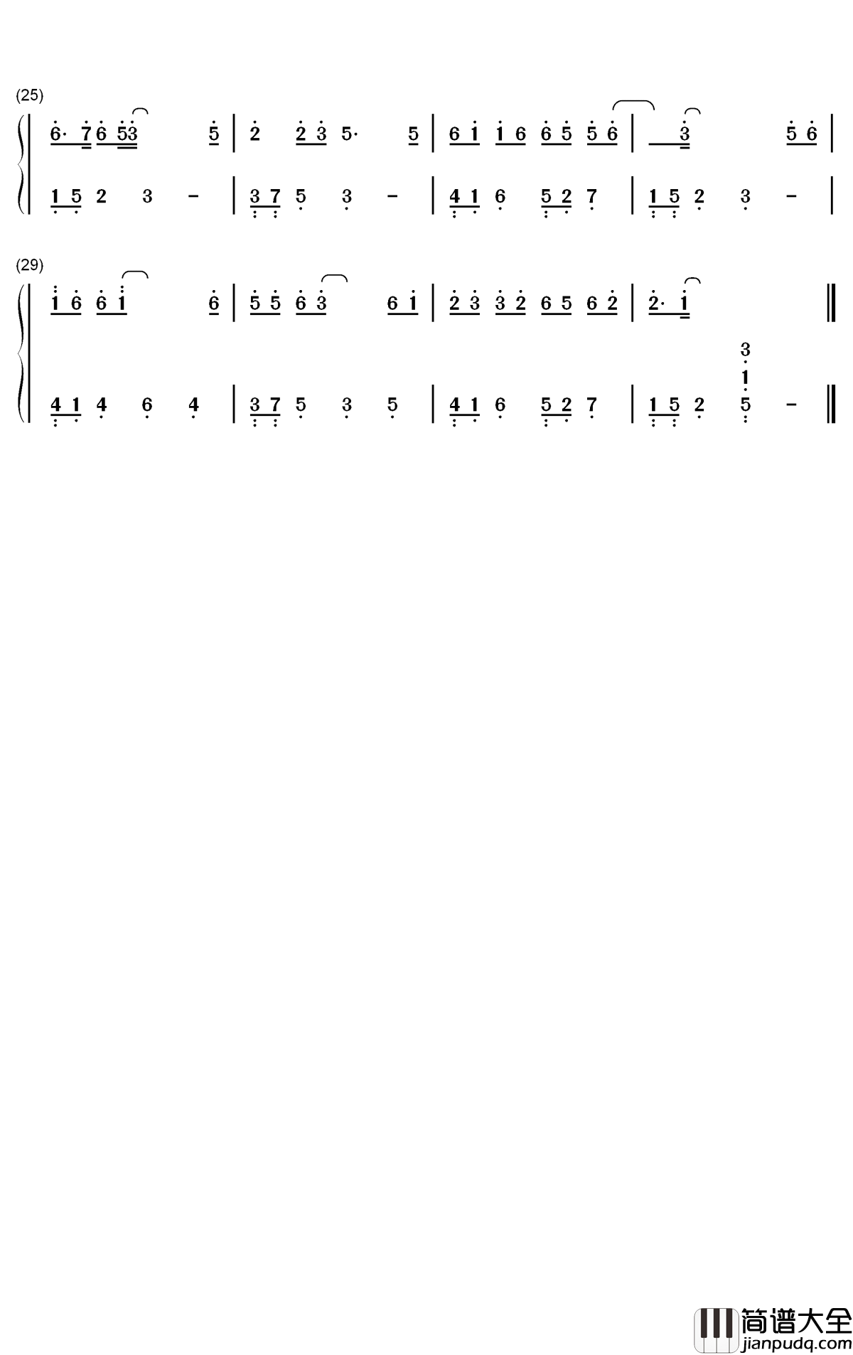 潇湘雨钢琴简谱_数字双手_胡彦斌