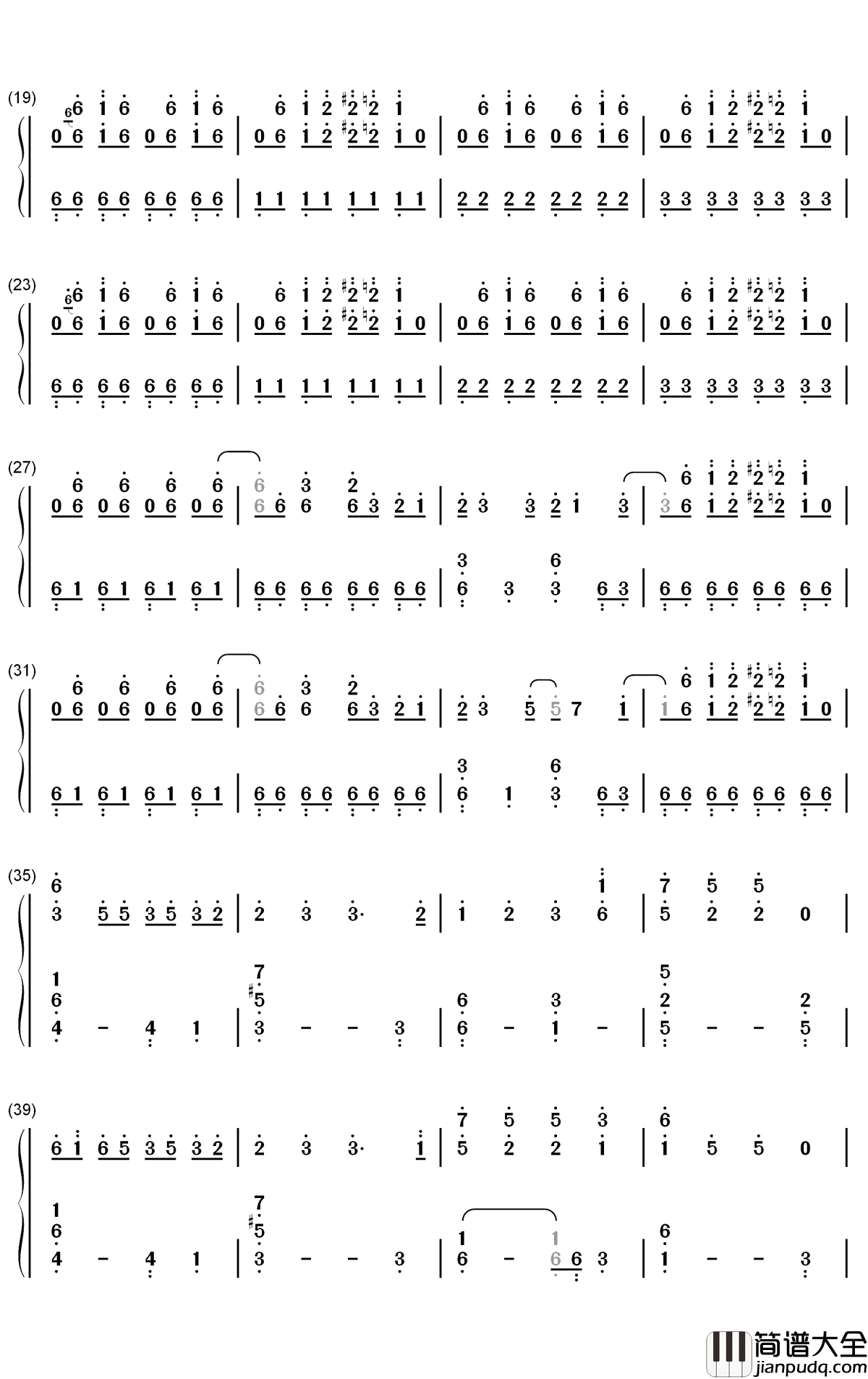 ダダダダ天使钢琴简谱_数字双手_ナナヲアカリ