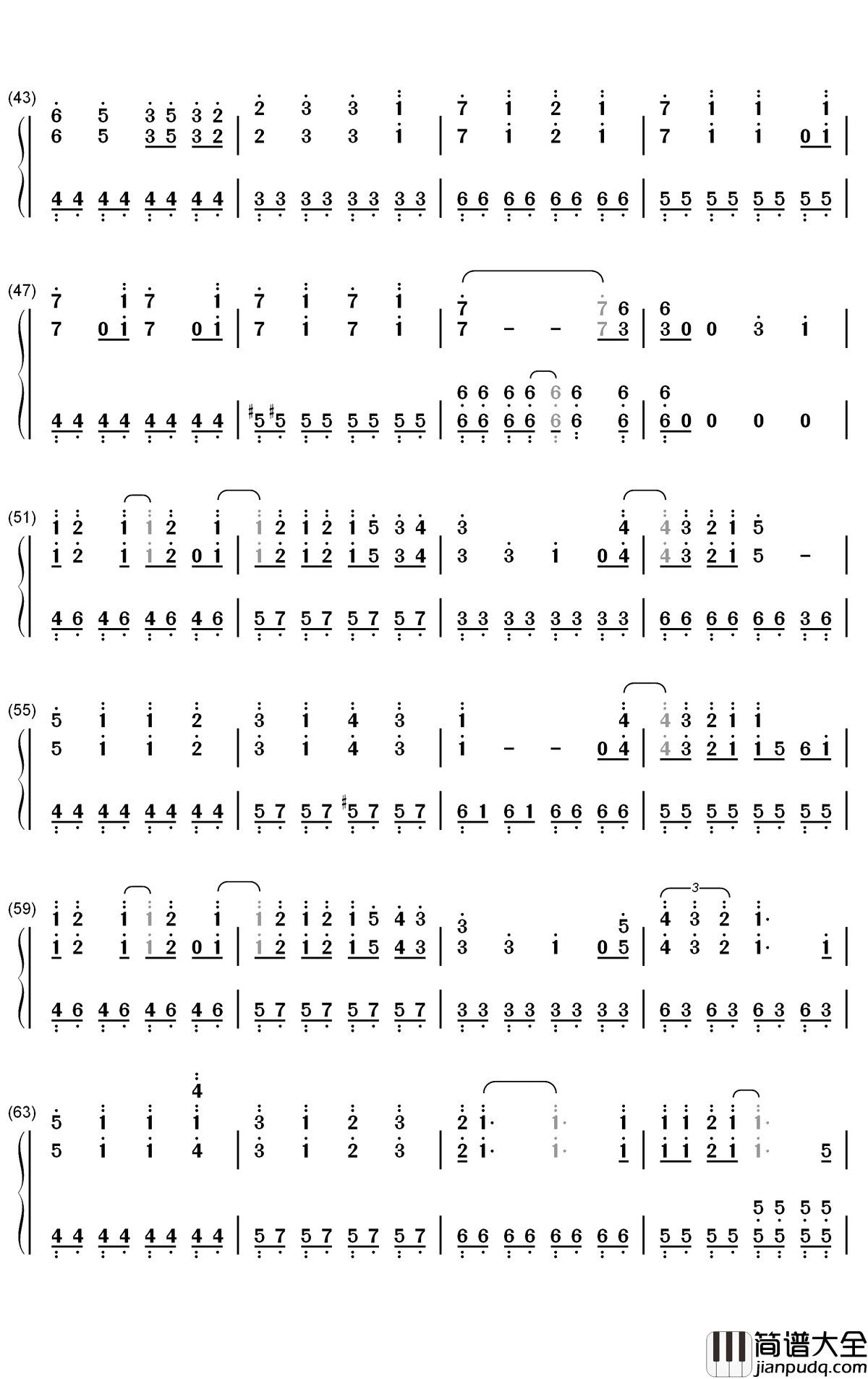 ダダダダ天使钢琴简谱_数字双手_ナナヲアカリ