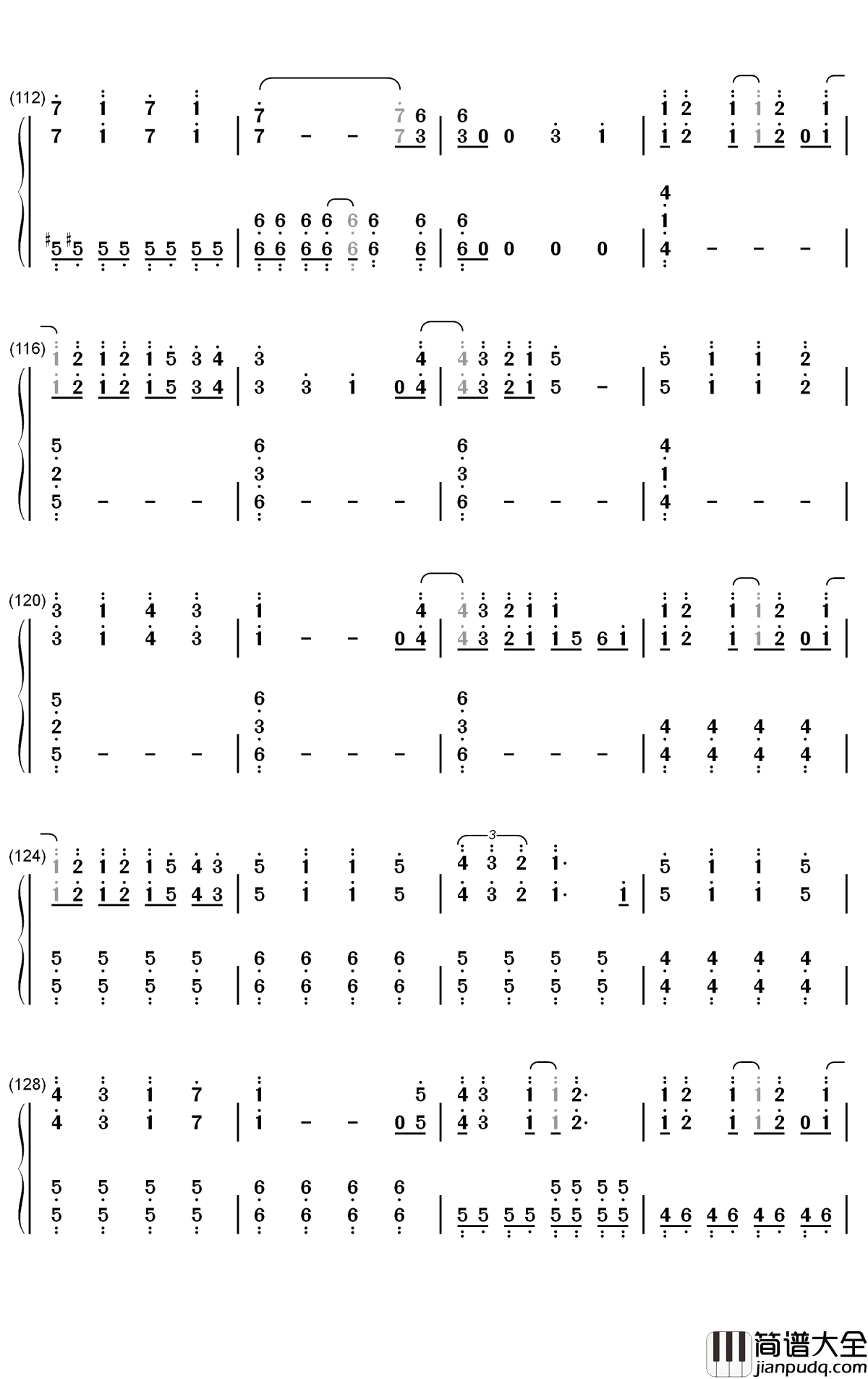 ダダダダ天使钢琴简谱_数字双手_ナナヲアカリ