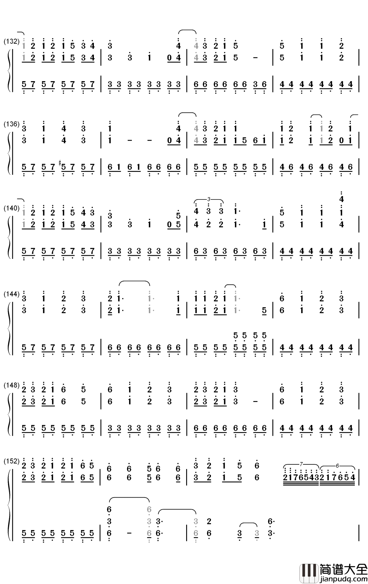ダダダダ天使钢琴简谱_数字双手_ナナヲアカリ