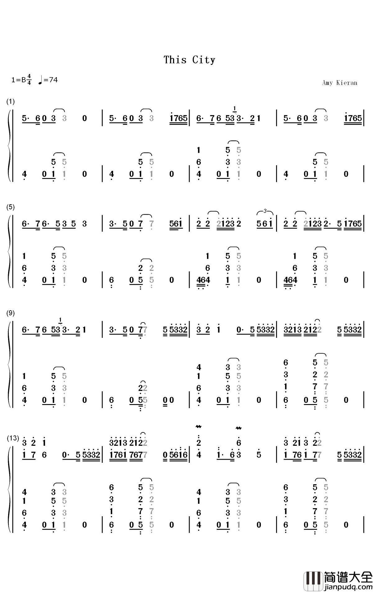 This_City钢琴简谱_数字双手_Sam_Fischer