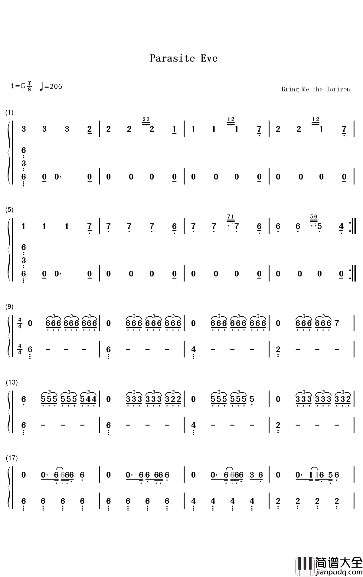 Parasite_Eve钢琴简谱_数字双手_Bring_Me_the_Horizon