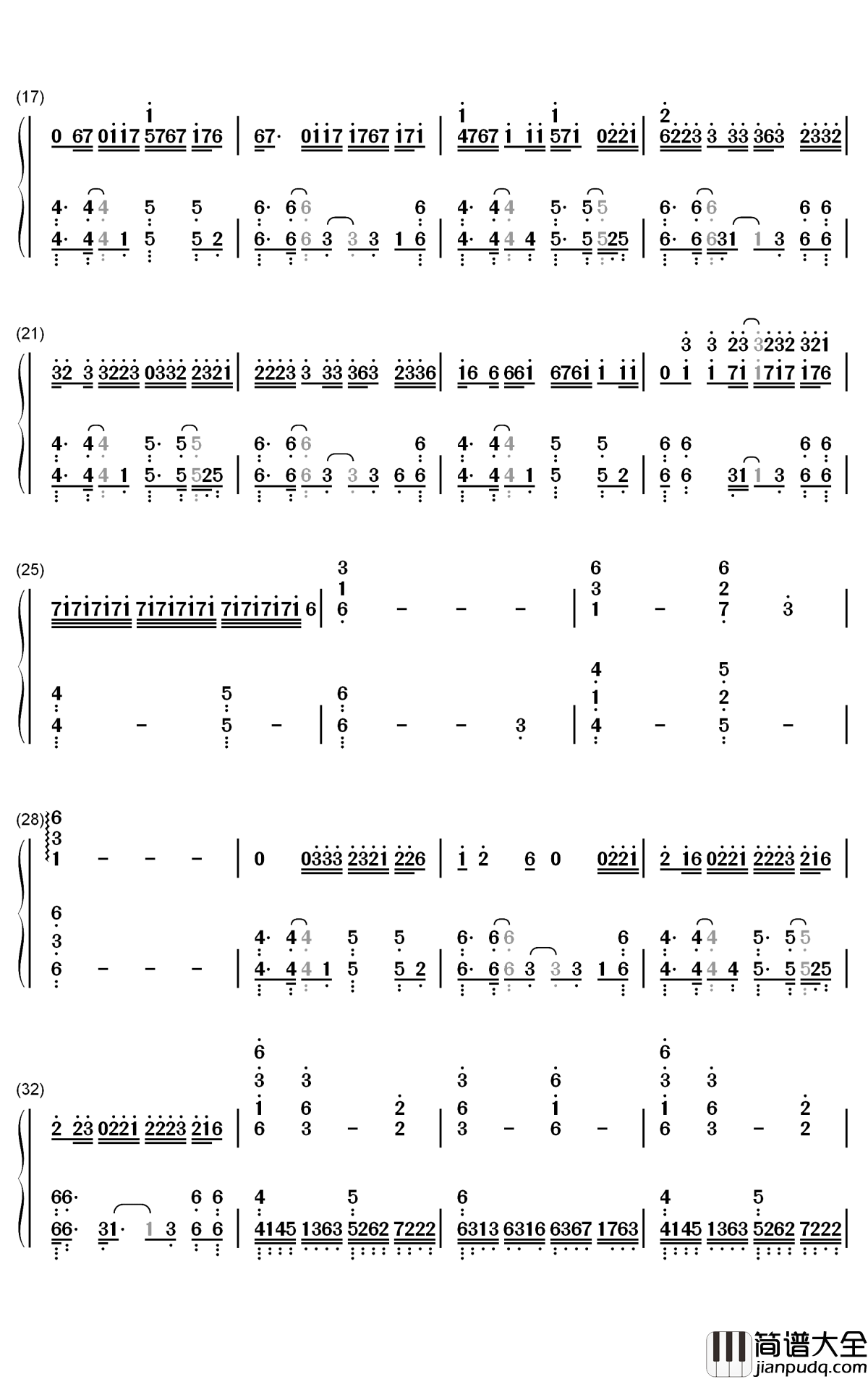 囍钢琴简谱_数字双手_葛东琪