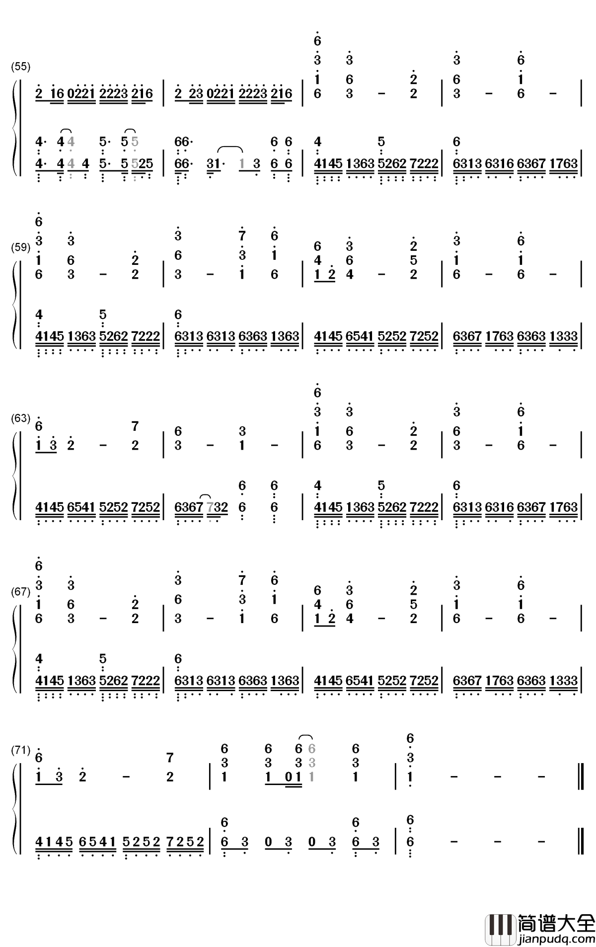 囍钢琴简谱_数字双手_葛东琪