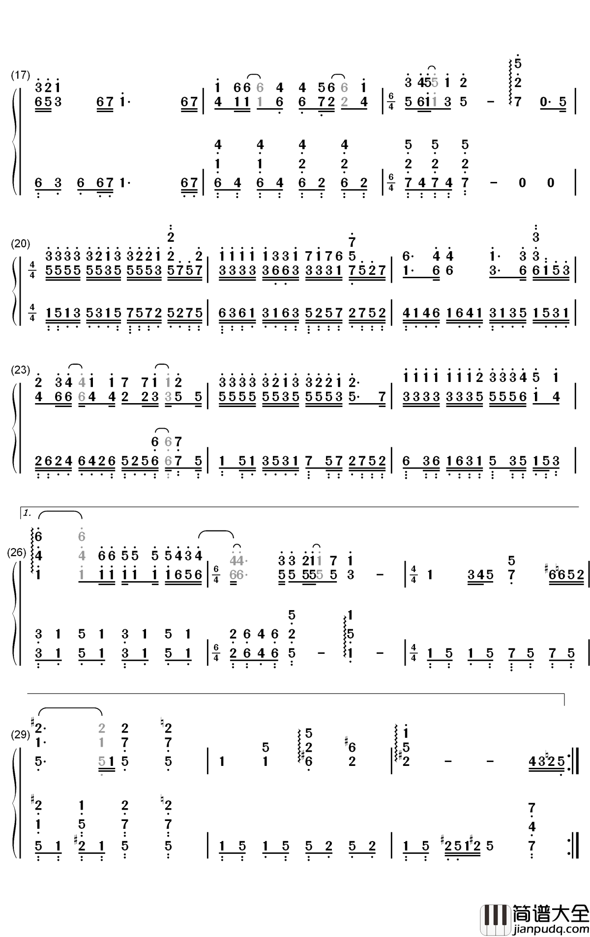 心淡钢琴简谱_数字双手_容祖儿