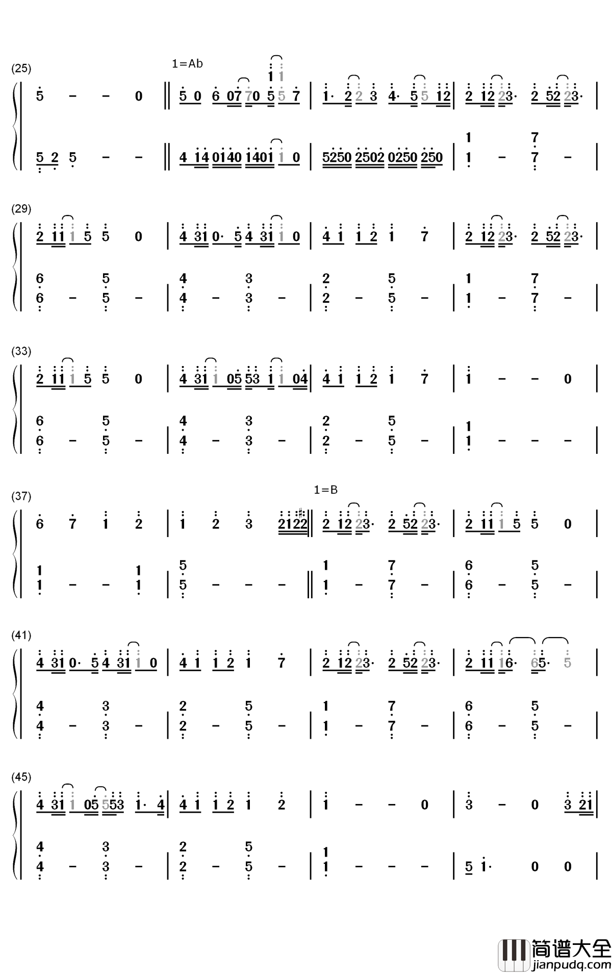 奋不顾身的爱情钢琴简谱_数字双手