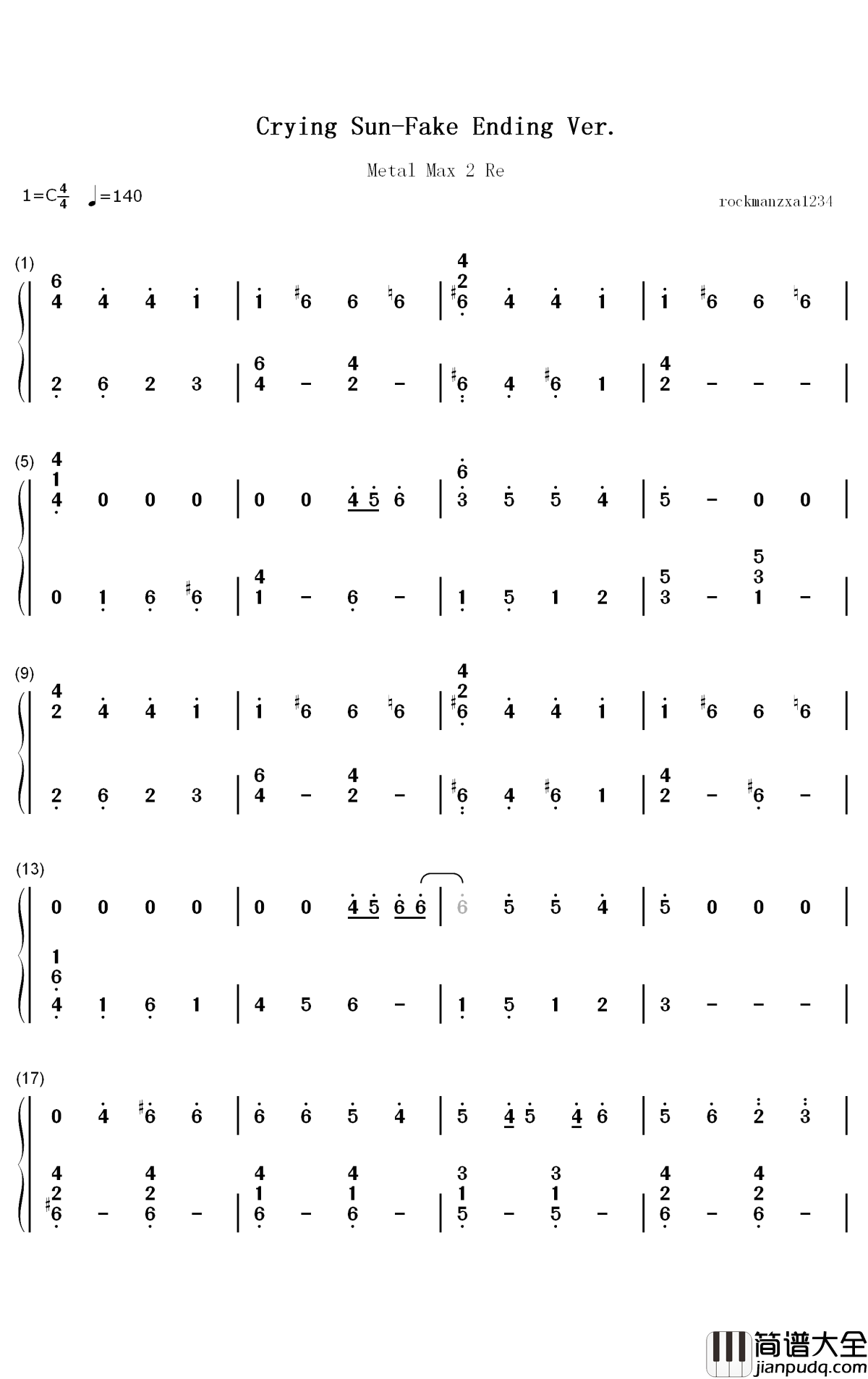 Crying_Sun钢琴简谱_数字双手_Tomoko