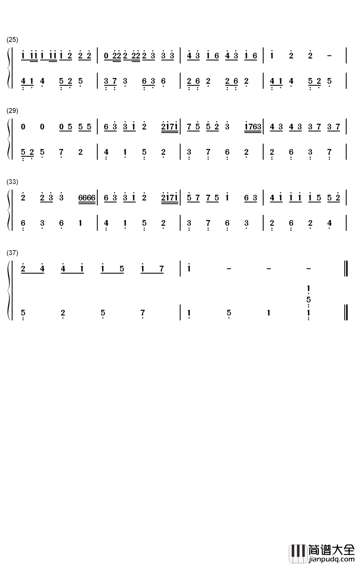 后继者钢琴简谱___数字双手___任然