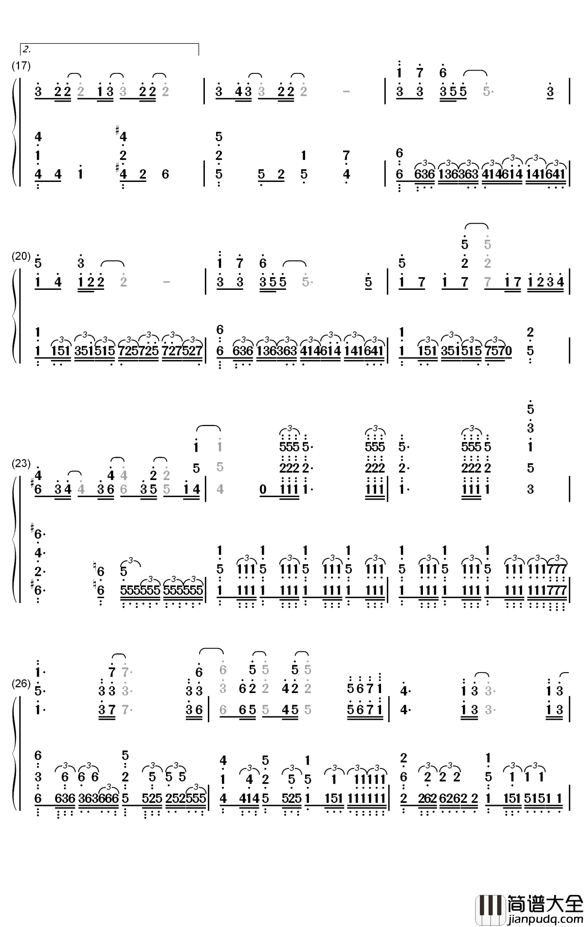 愈やしの歌钢琴简谱_数字双手_田村由香里