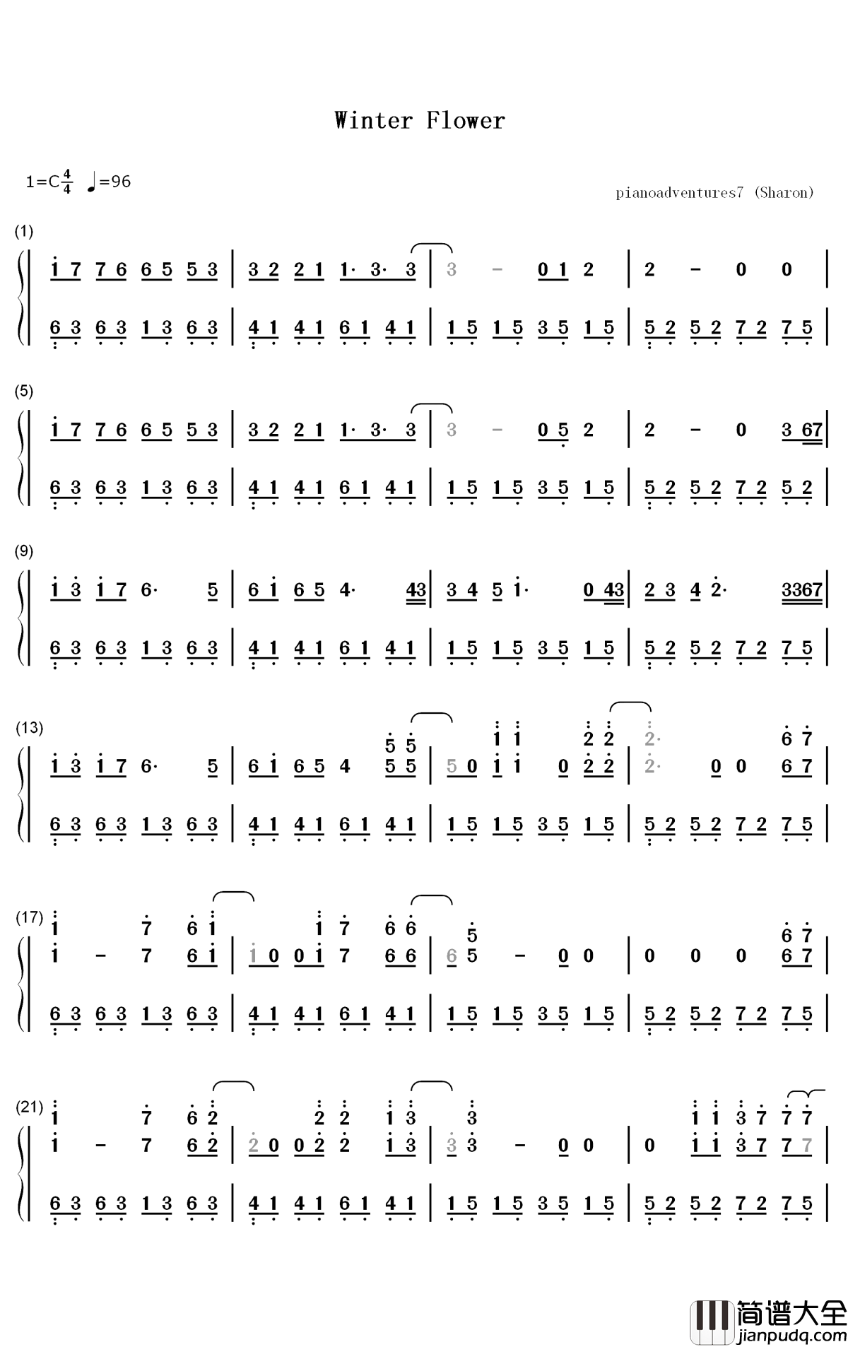 Winter_Flower钢琴简谱_数字双手_Younha_RM