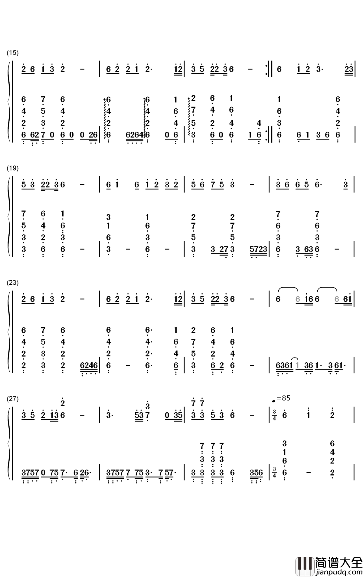 妈妈牵着女儿的手钢琴简谱_数字双手_北极星爱好者
