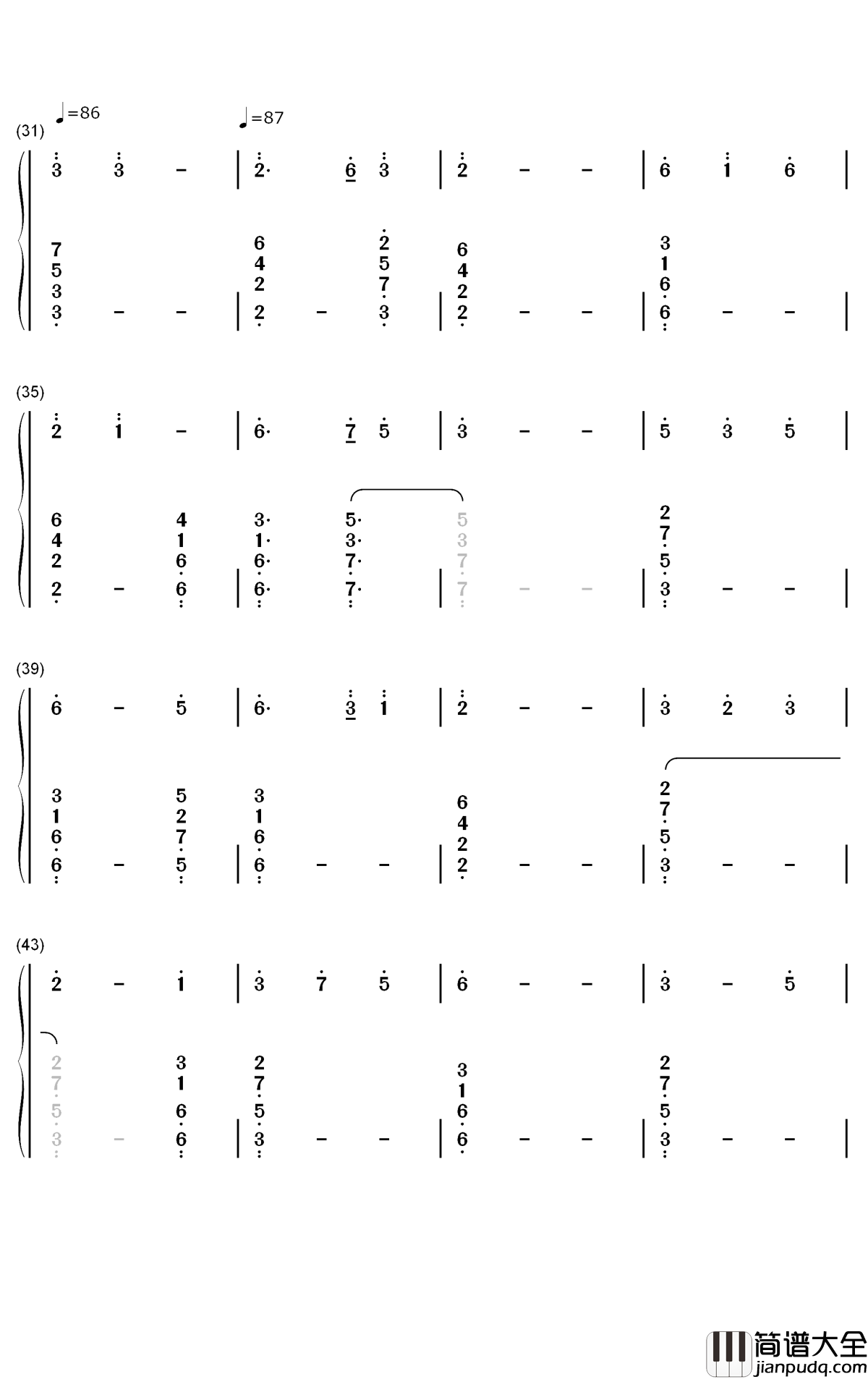 妈妈牵着女儿的手钢琴简谱_数字双手_北极星爱好者