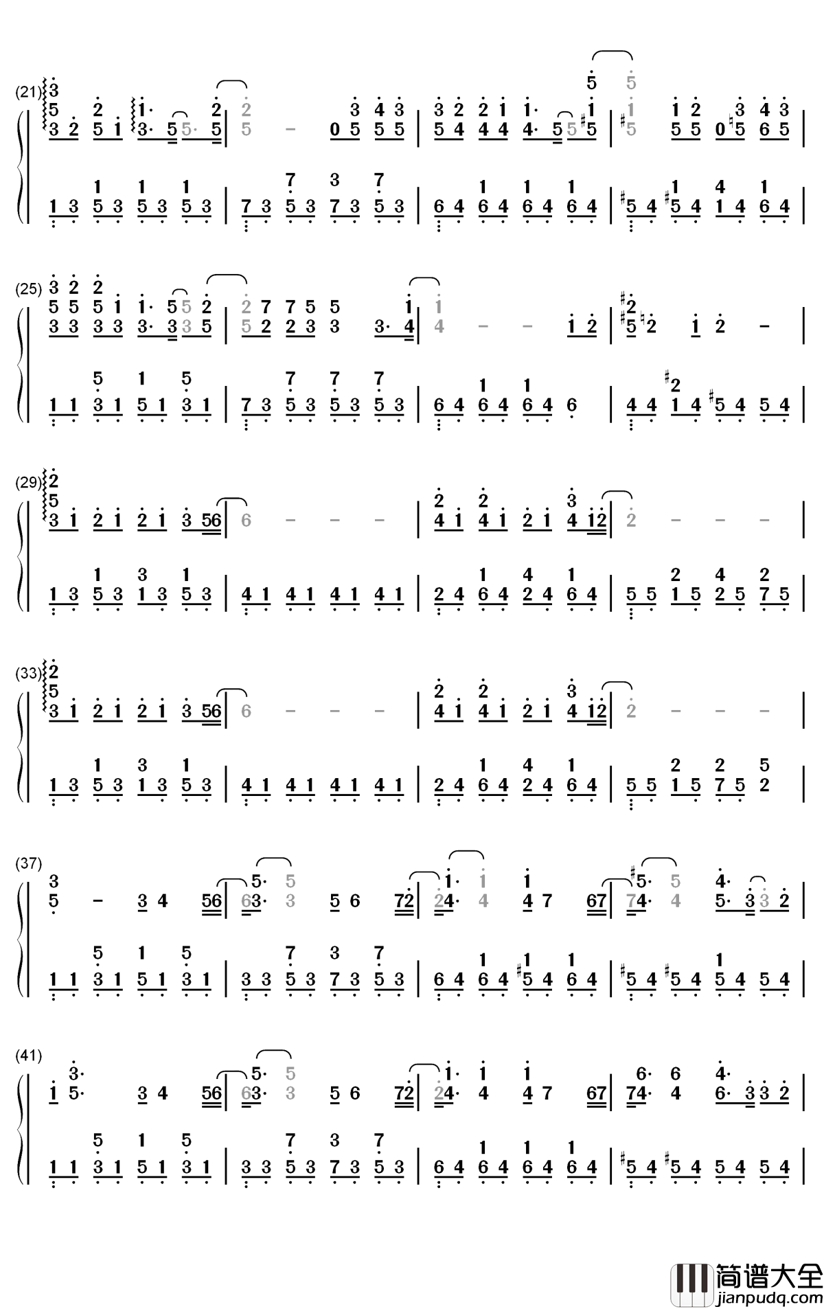 无滤镜钢琴简谱_数字双手_林俊杰_藤原浩