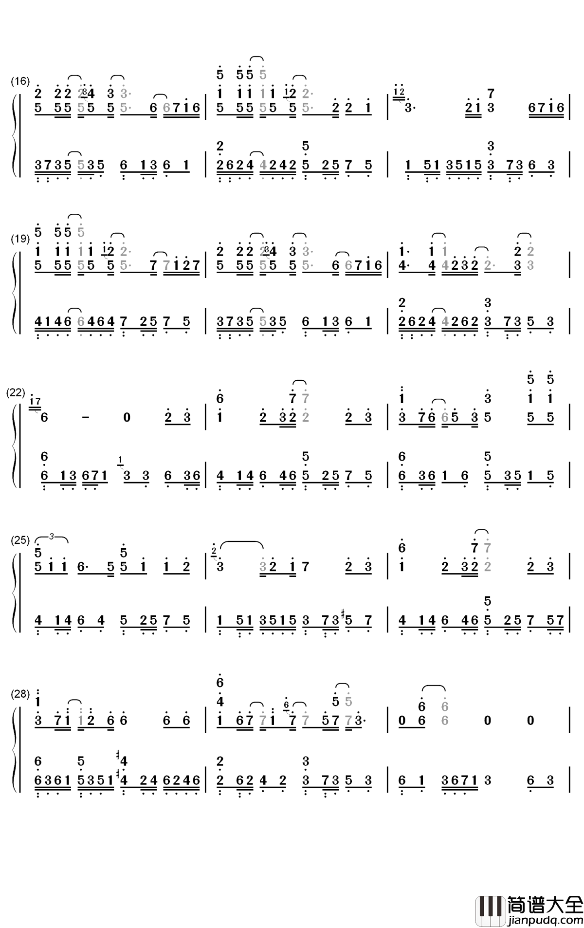 尘埃钢琴简谱_数字双手_家家