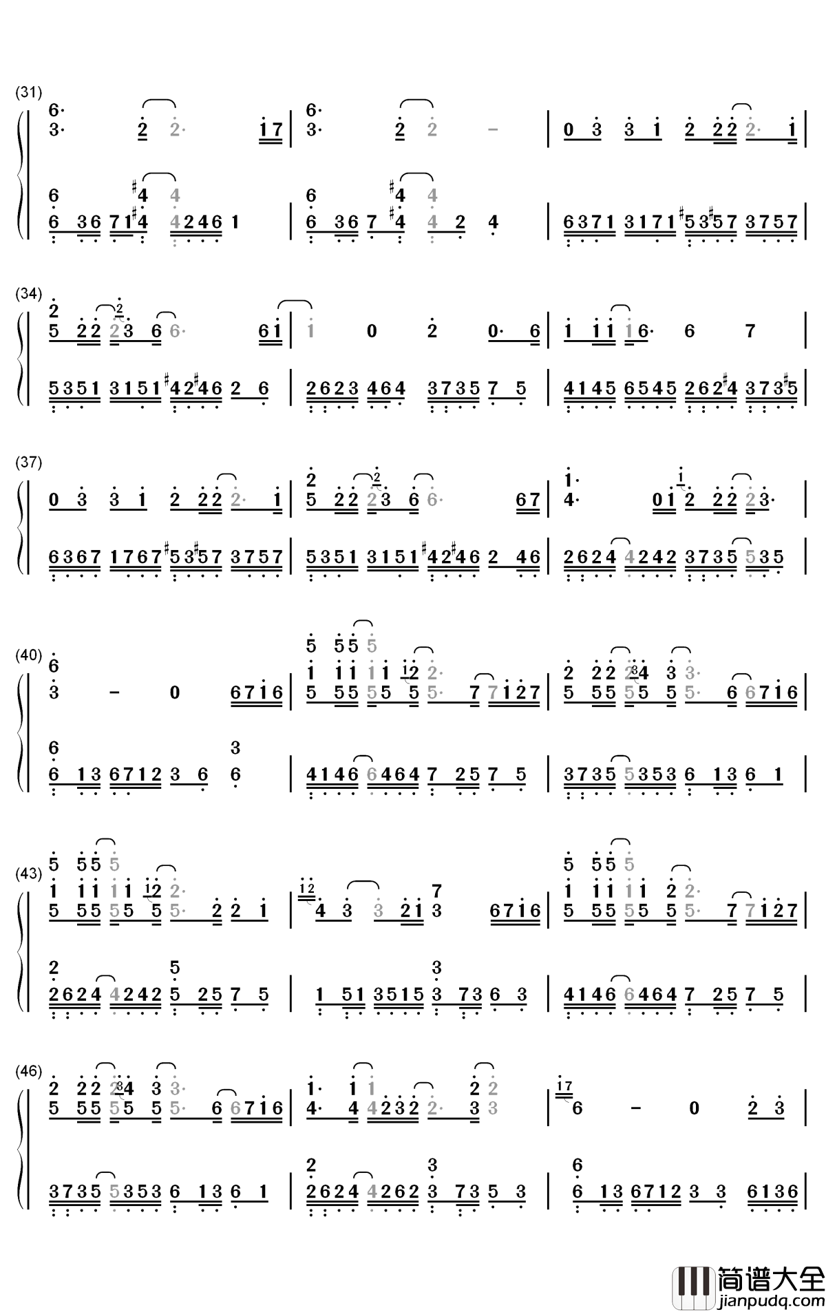 尘埃钢琴简谱_数字双手_家家