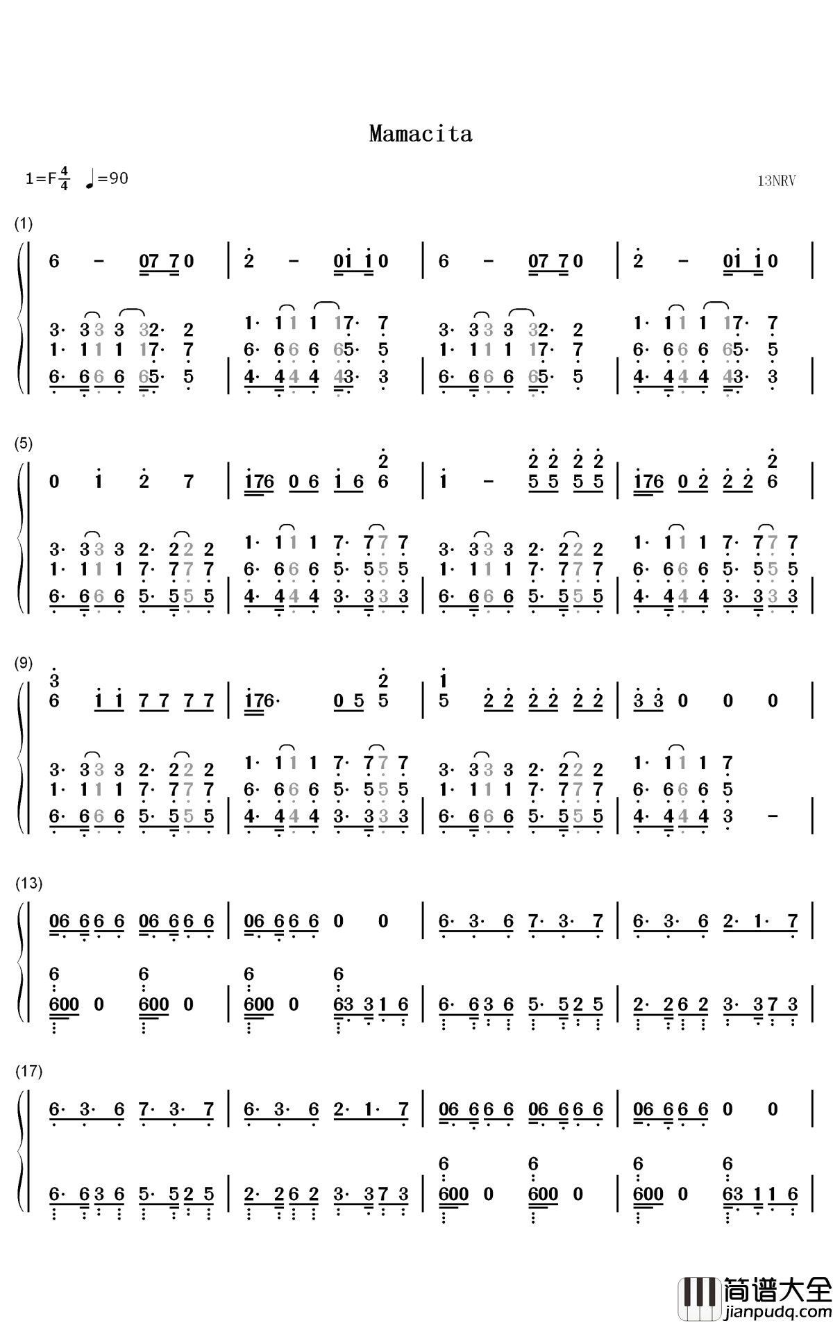 Mamacita钢琴简谱_数字双手_Black_Eyed_Peas_Ozuna_J._Rey_Soul