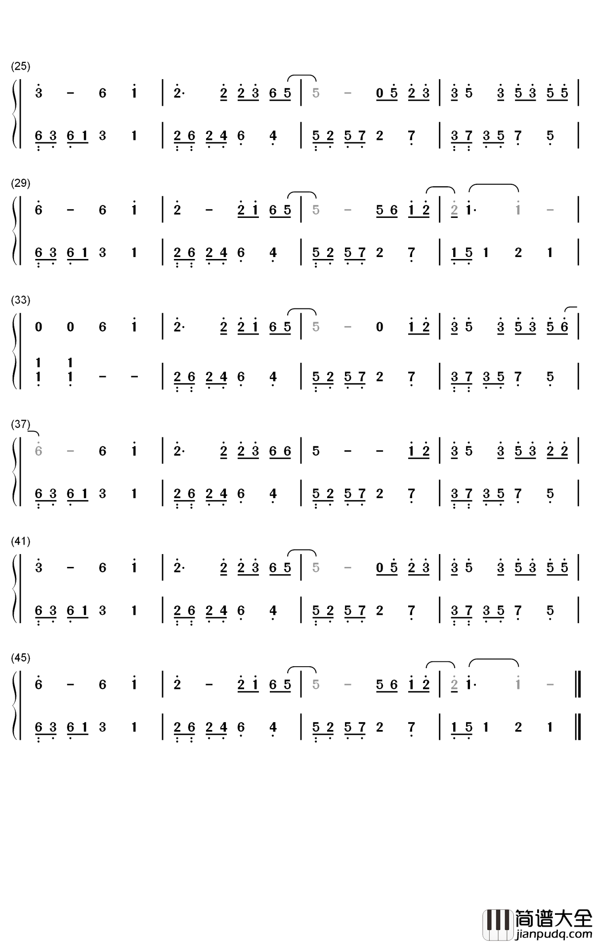 再度重相逢钢琴简谱_数字双手_伍佰