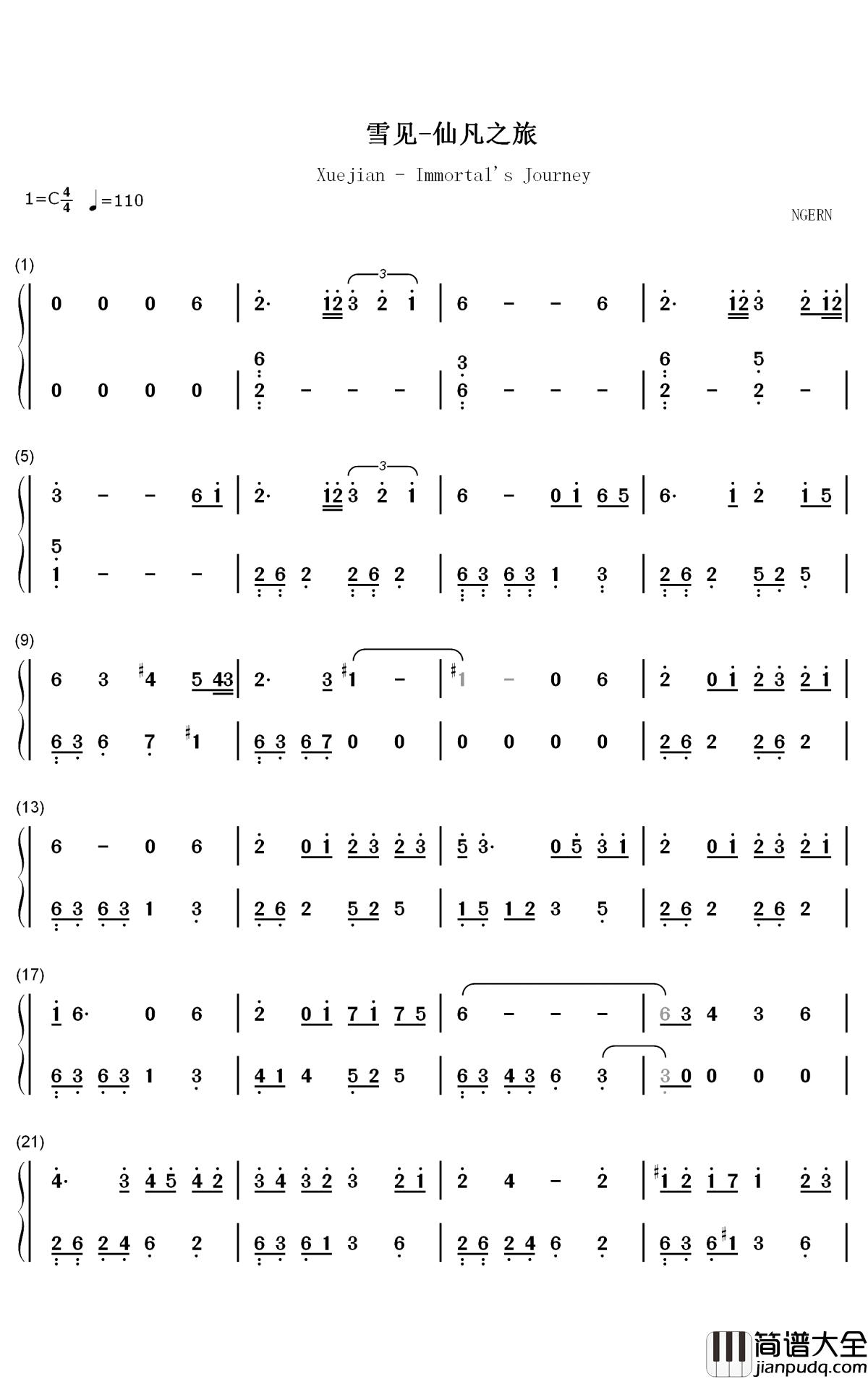 雪见钢琴简谱_数字双手_麦振鸿