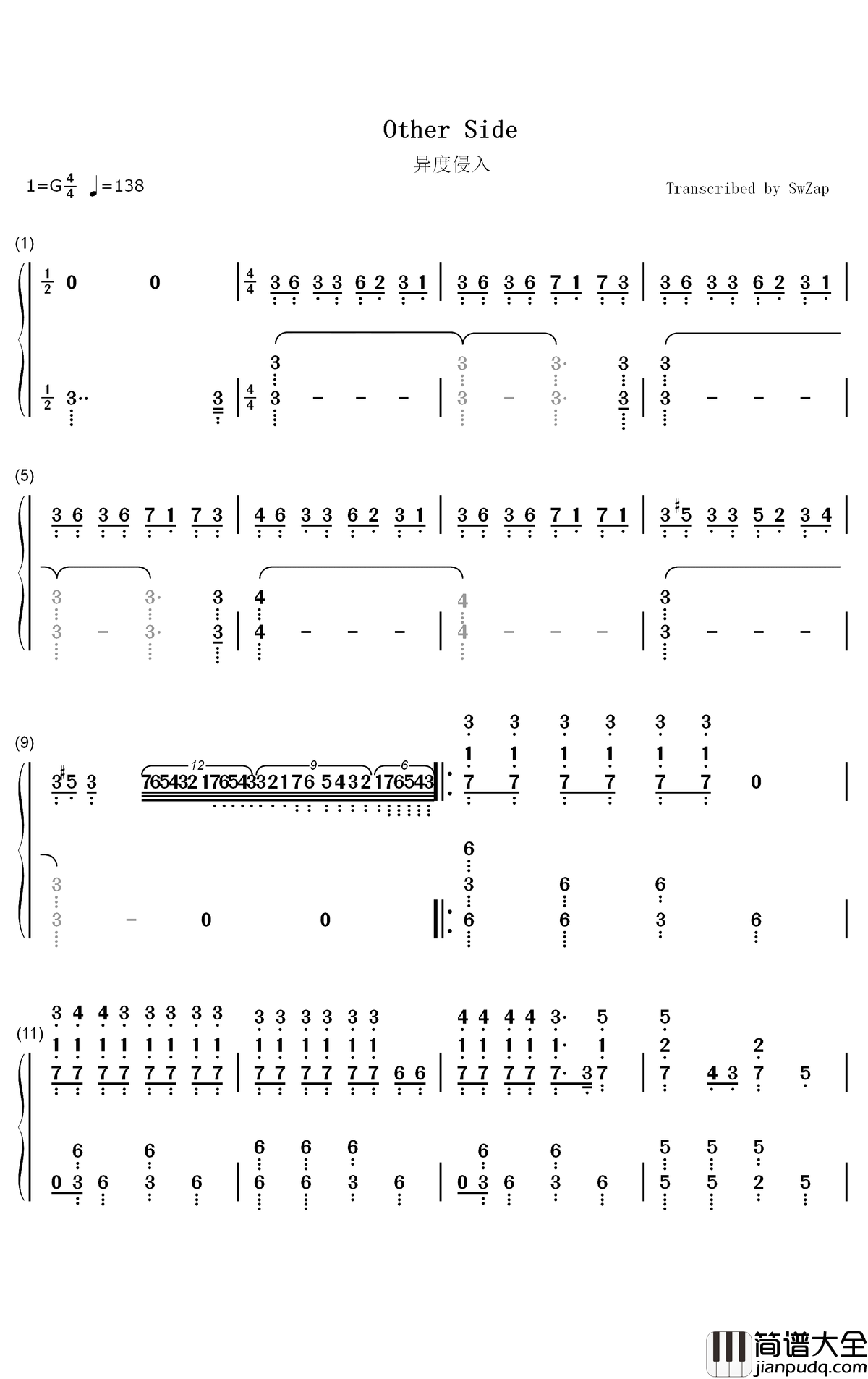 Other_Side钢琴简谱_数字双手_MIYAVI