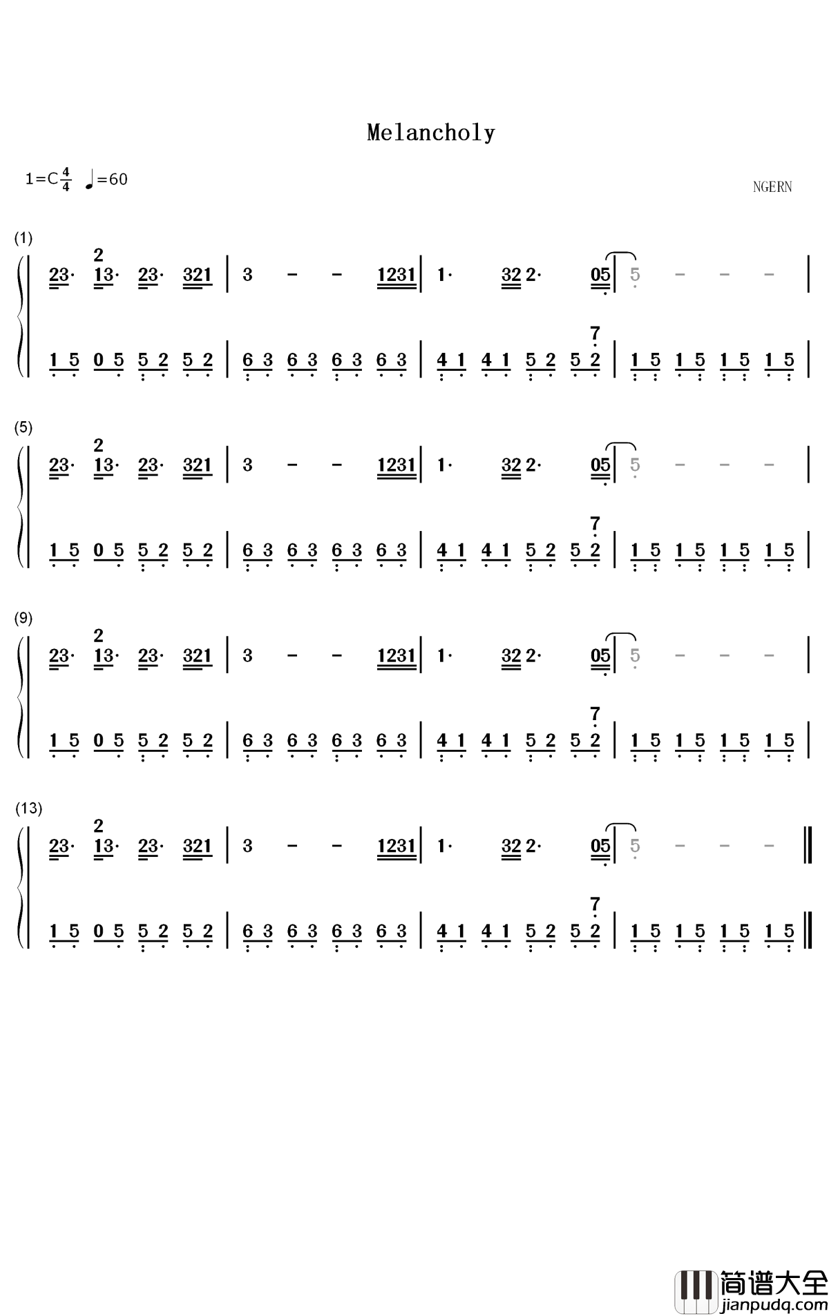 Melancholy钢琴简谱_数字双手_White_Cherry