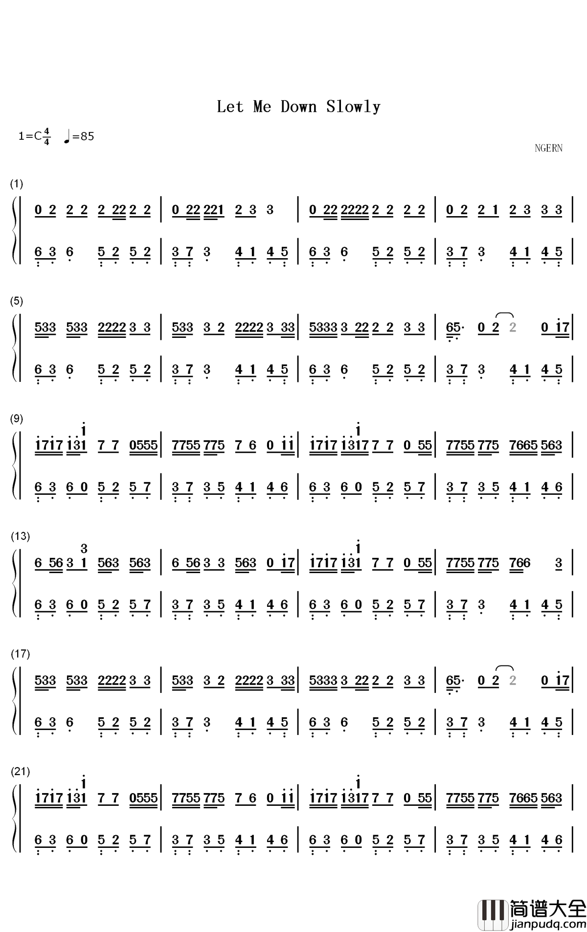 Let_Me_Down_Slowly钢琴简谱_数字双手_Alec_Benjamin_Alessia_Cara