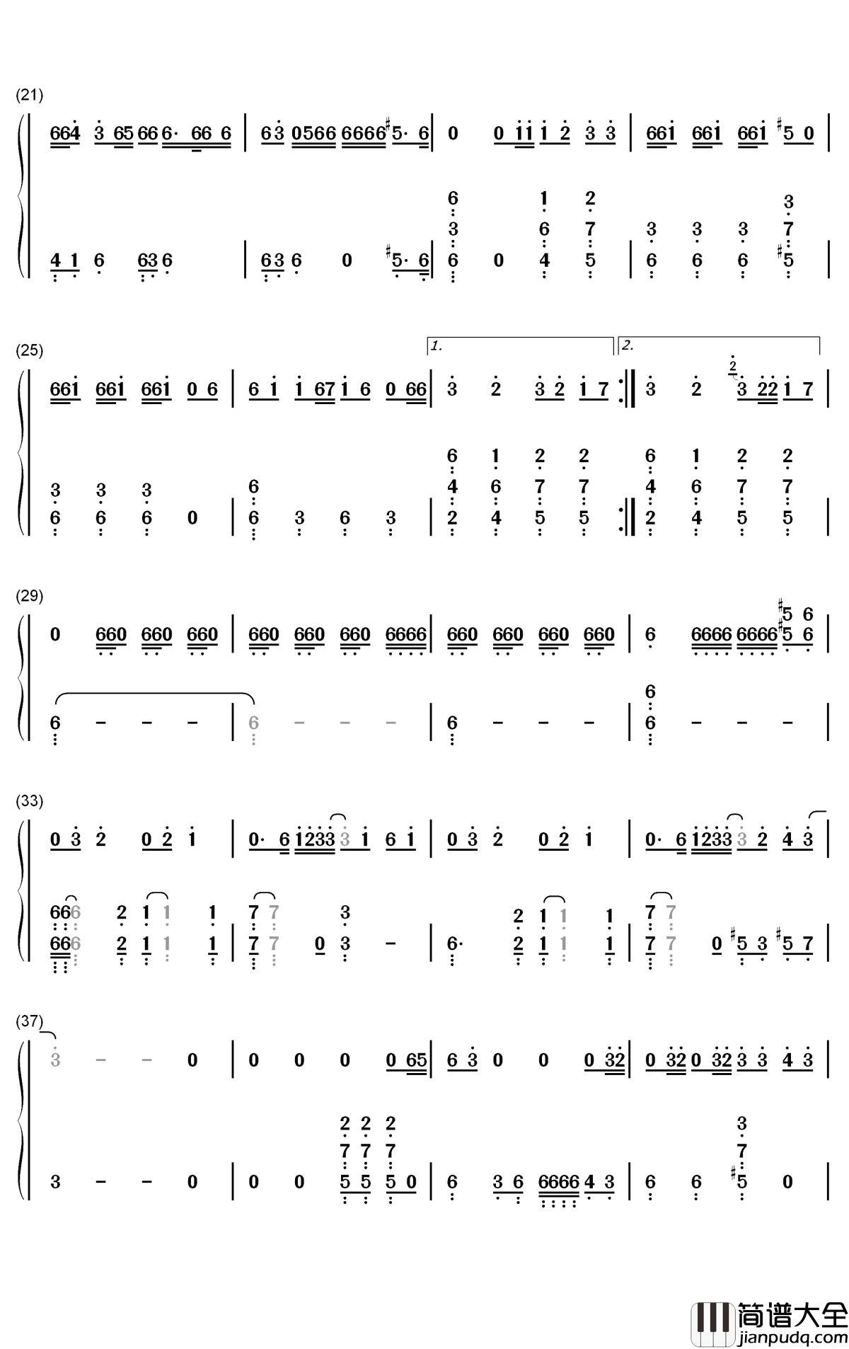 曜钢琴简谱_数字双手_R1SE