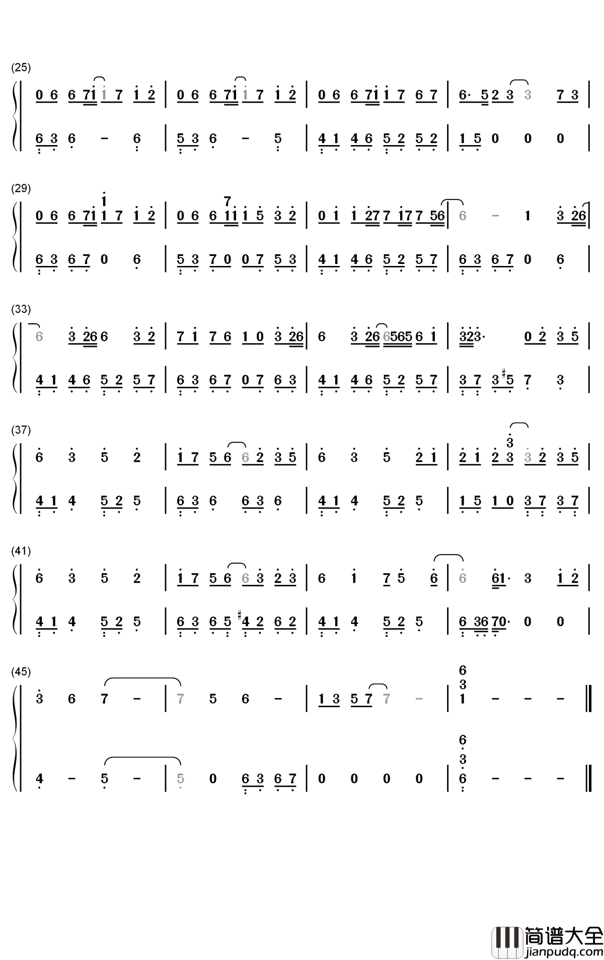 与归钢琴简谱_数字双手_南风ZJN