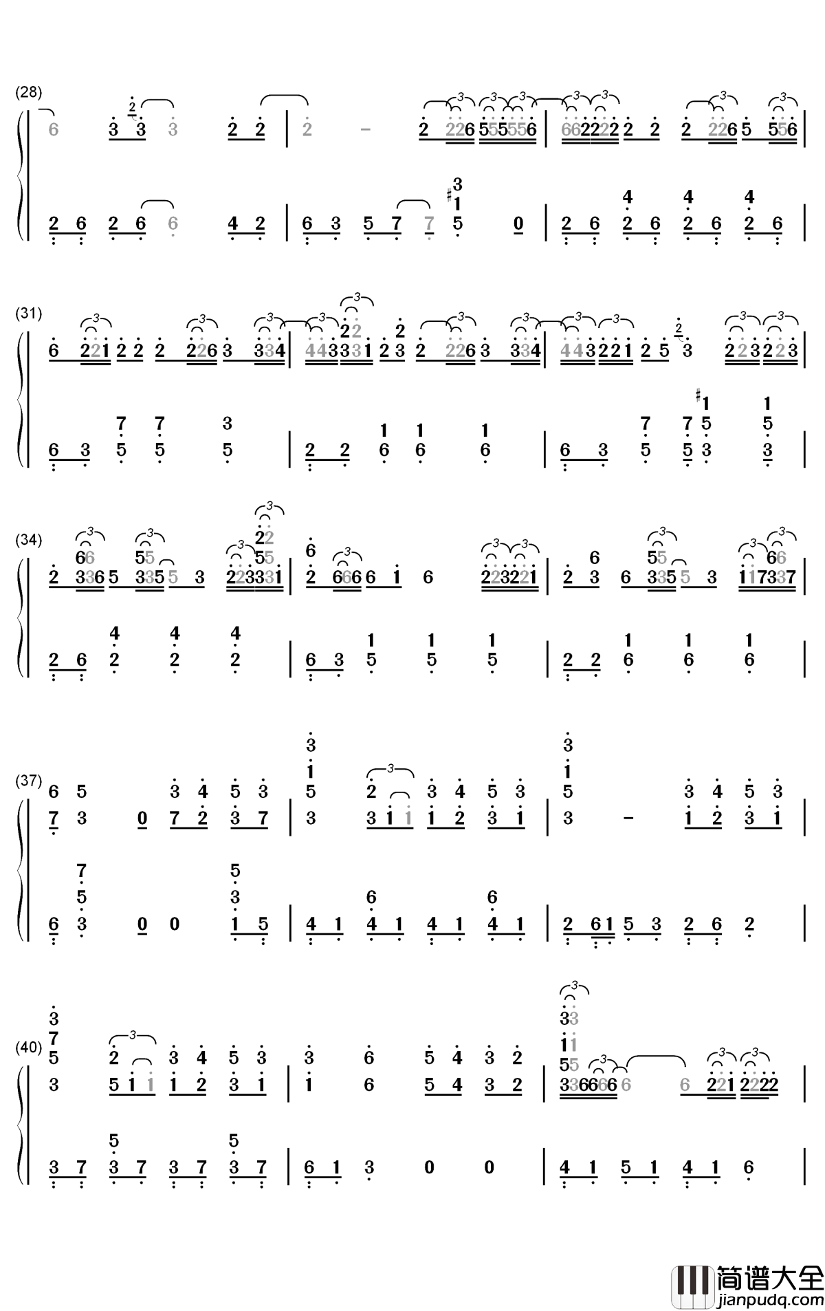 情人钢琴简谱_数字双手_蔡徐坤