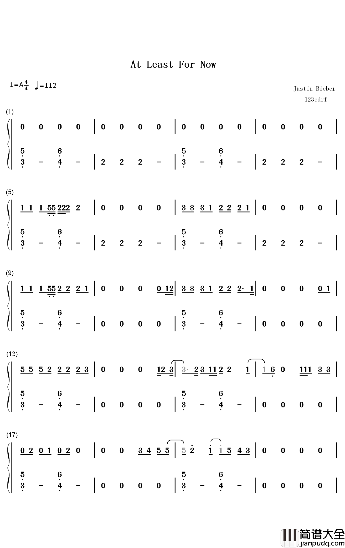At_Least_For_Now钢琴简谱_数字双手_Justin_Bieber
