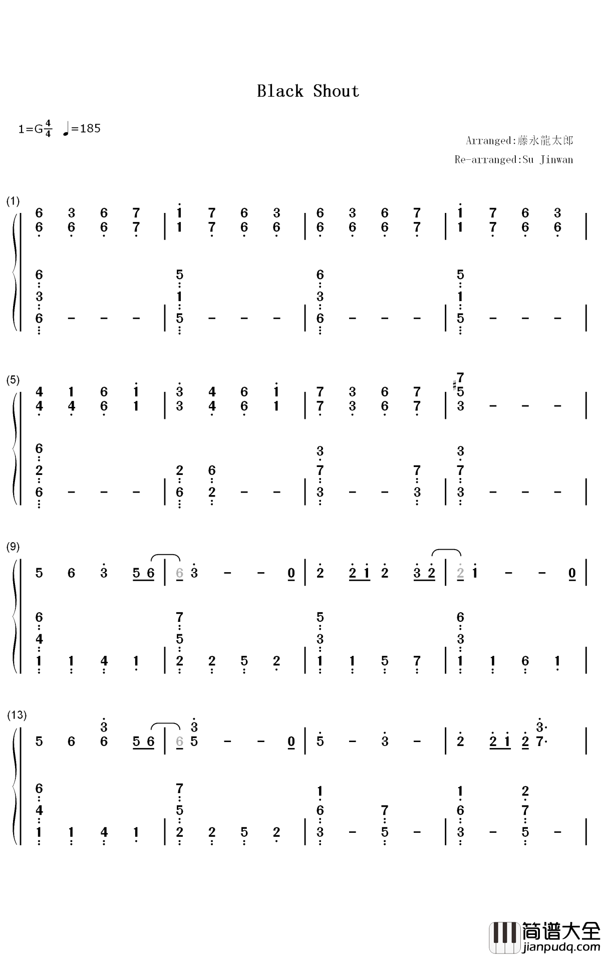 Black_Shout钢琴简谱_数字双手_Roselia