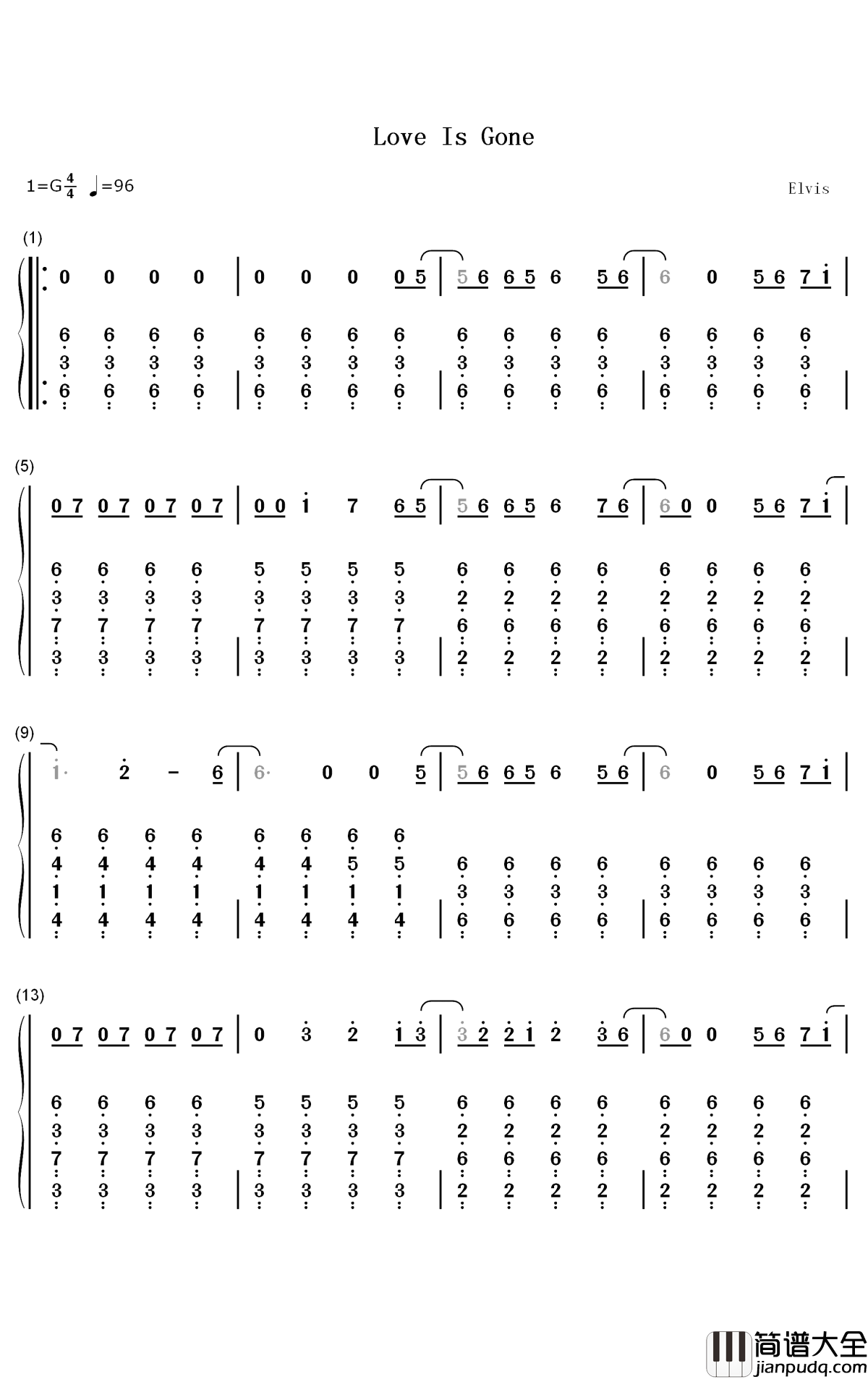 Love_Is_Gone钢琴简谱_数字双手_David_Guetta_Chris_Willis